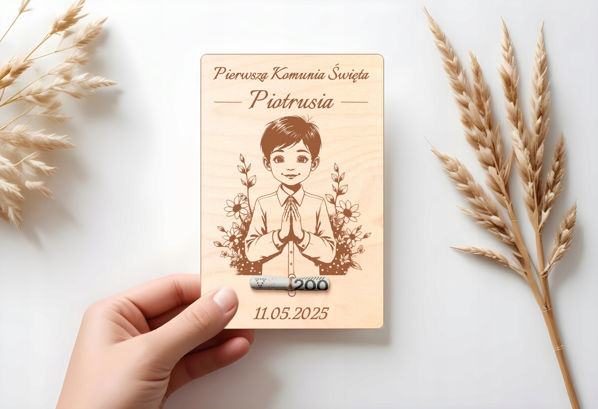 DARČEK NA SVÄTÉ PRIJÍMANIE, SUVENÍR PRE CHLAPCA, POHĽADNICA OD STARÝCH RODIČOV, GRAVÍROVANIE, ŽELANIE Dĺžka 15 cm