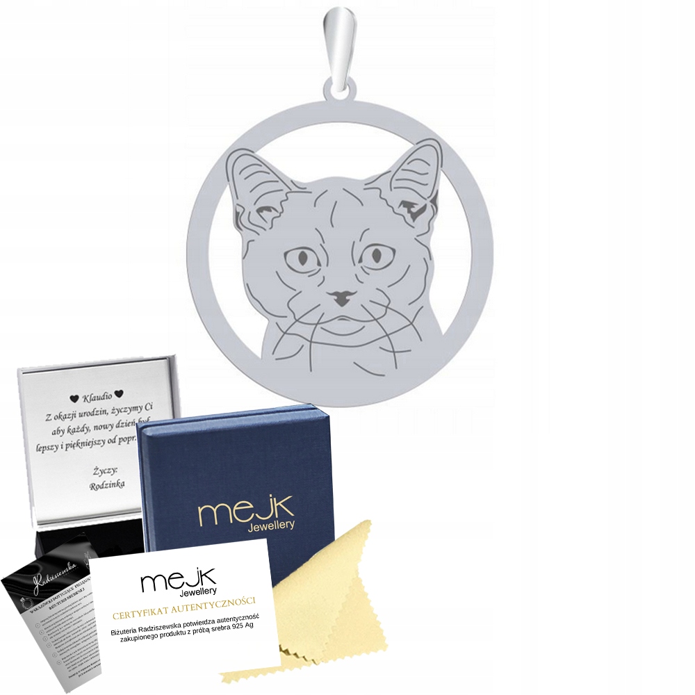 Stříbrný přívěsek s kočkou Munchkin 925 Dárek Žena Šperky Gravírování