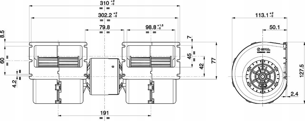 DMUCHAWA PODWÓJNA WENTYLATOR SPAL 008-A46-02 RP3V 12V 3 BIEGI Producent części Spal