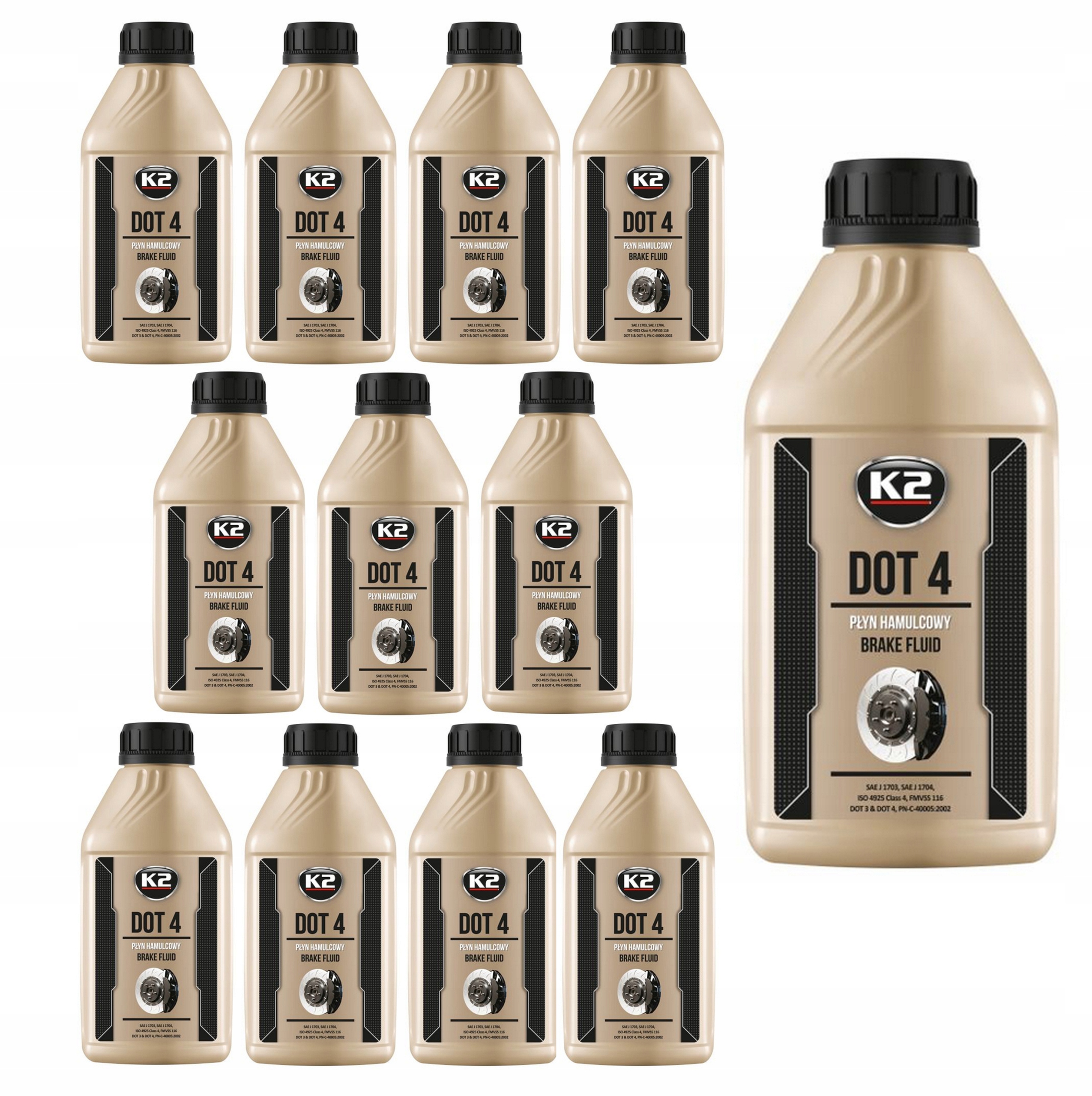 12x Brzdová kapalina DOT-4, Sada 12x 500ml Syntetická brzdová kapalina K2