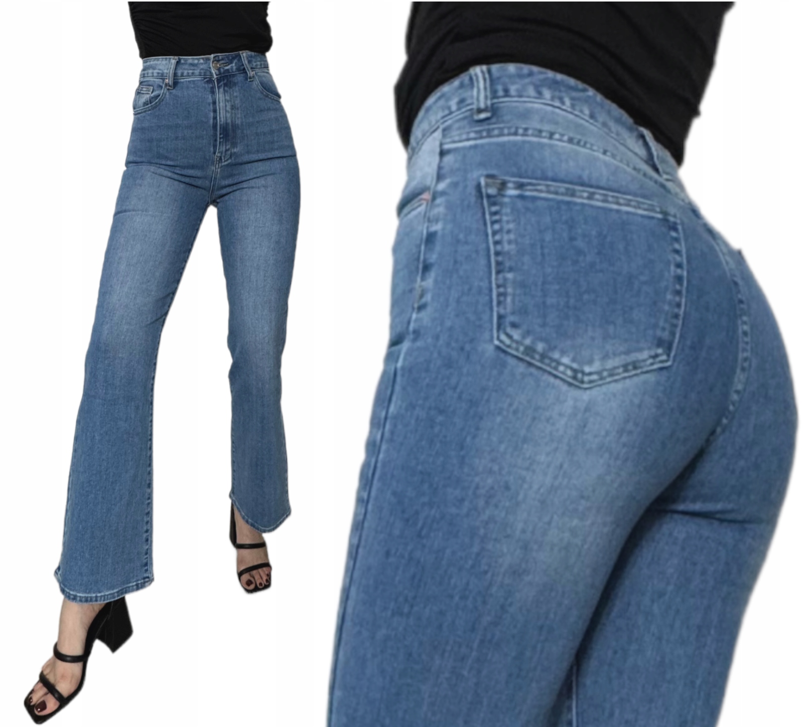 Elegantní Dámské Elastické Kalhoty, Zvony, Široké Modré Džíny, Velikost M