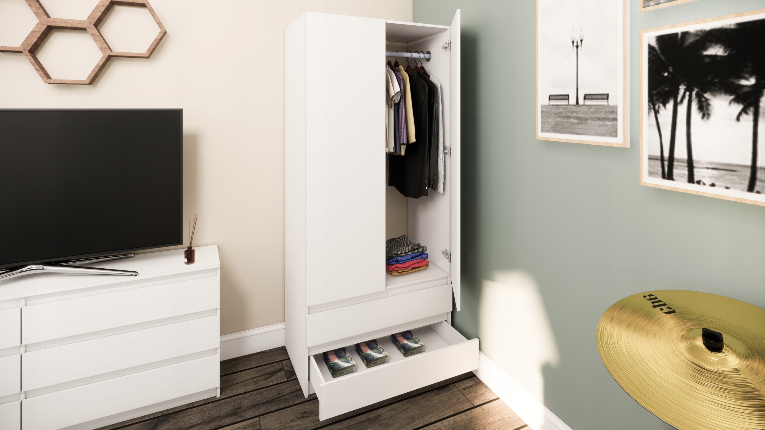 Szafa garderoba dwudrzwiowa 90 cm pojemna biała Marka inna