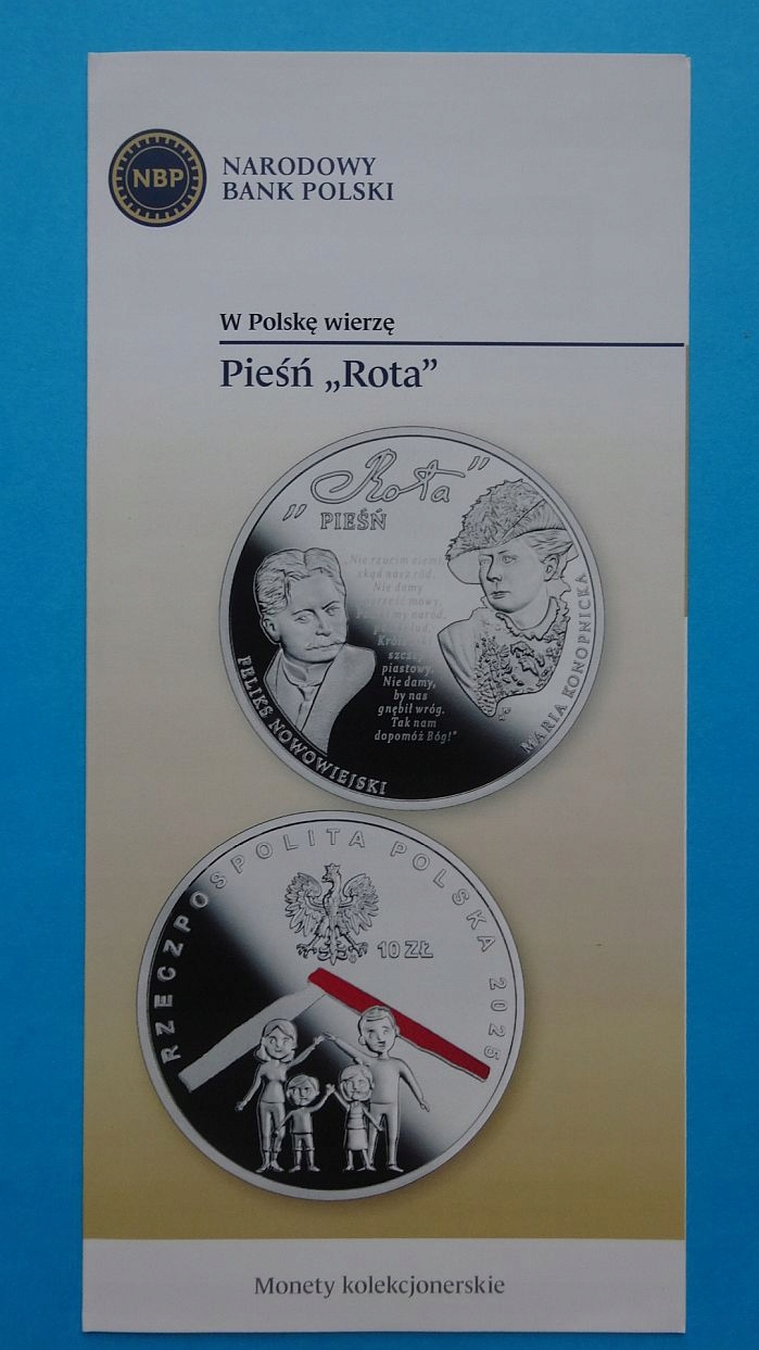 Folder 10 zł 2025,PIEŚŃ ROTA,W POLSKĘ WIERZĘ,stan I