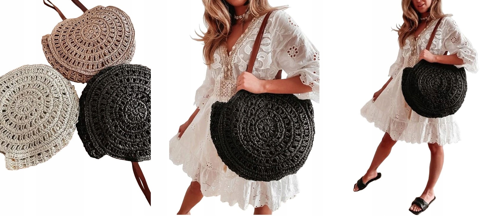 TOREBKA KOSZYK TORBA na RAMIĘ PLECIONA SHOPPER BAG Wielkość duża (mieszcząca A4)