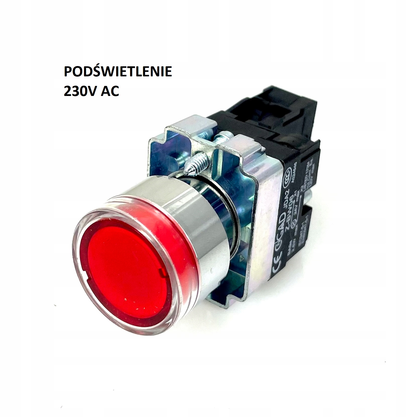 

Przycisk czerwony podświetlany Led 230V stop 1xNO