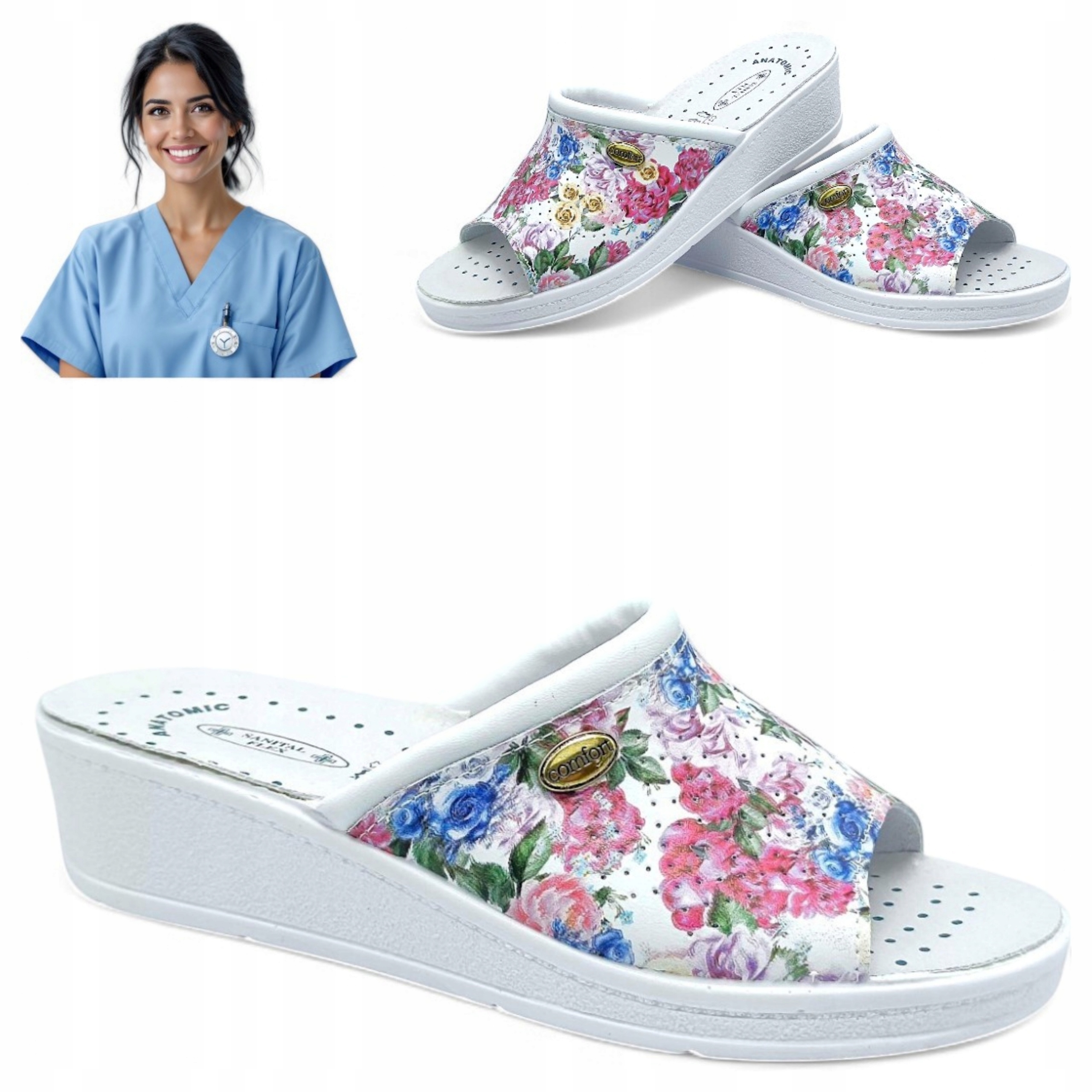 Dámské Nazouváky Sanitární Kožené 38 Zdravotní Profilované Květiny