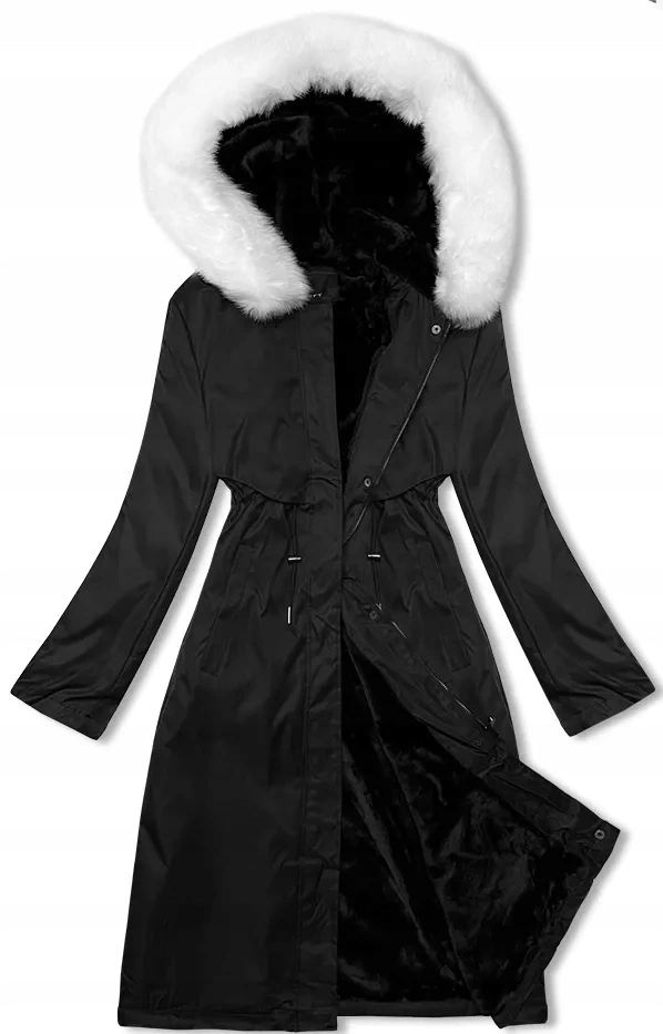 Zimní Parka Na Kožešině R558 Černá-bílá XL (42)