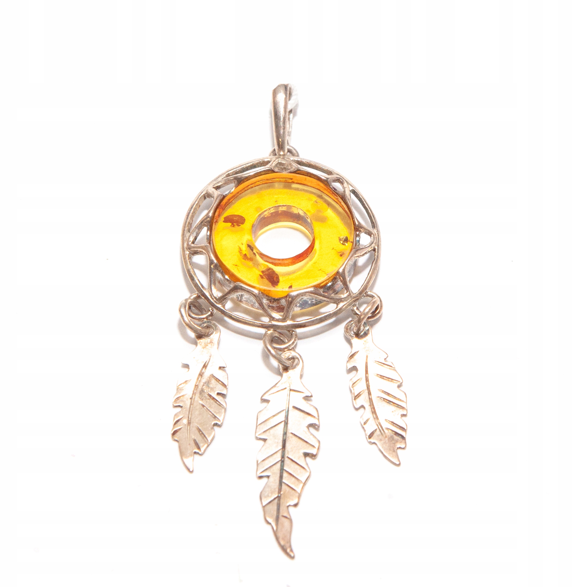 Přívěsek s jantarem lapač snů stříbro 925