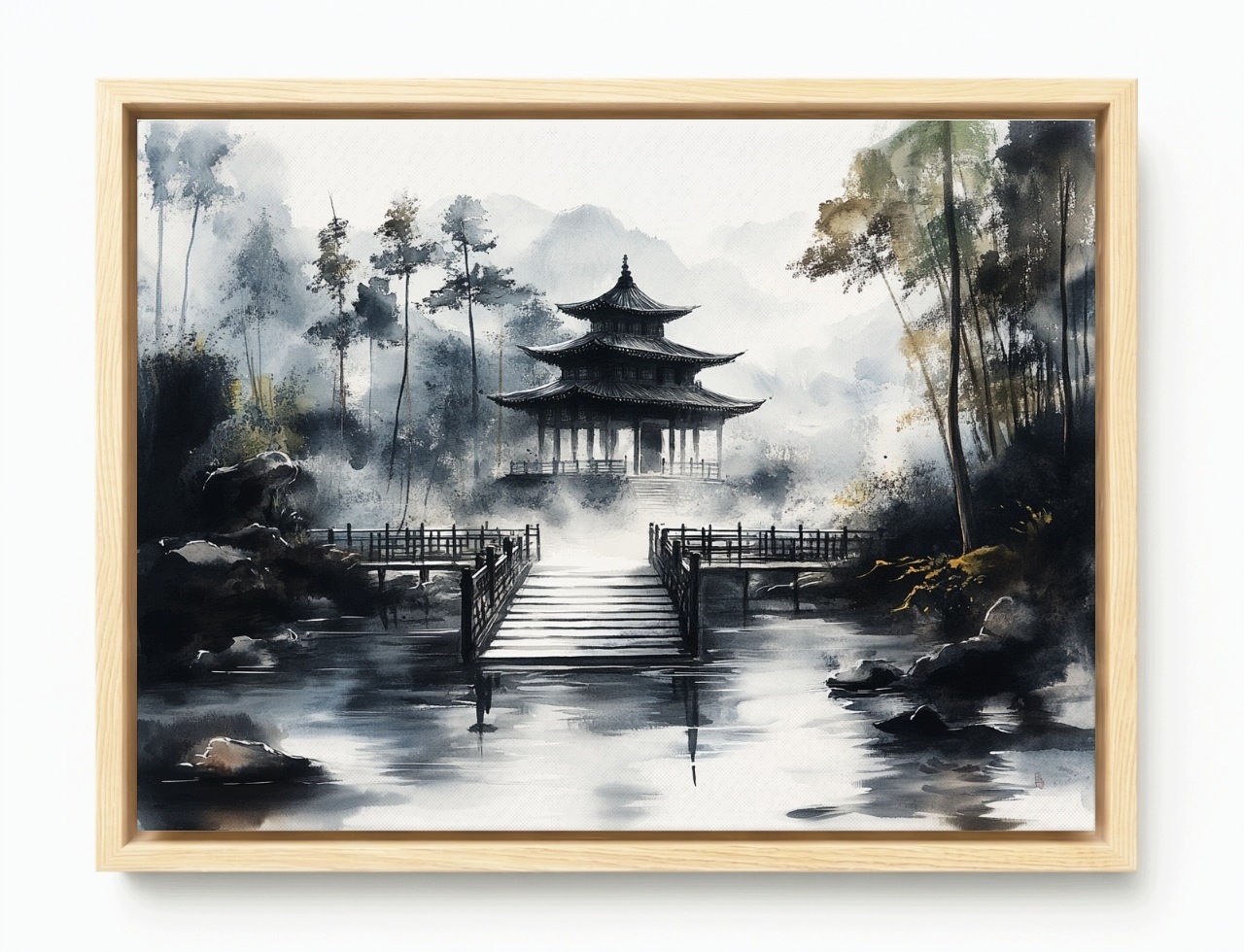 Obraz Rám American Box Japonsko Ázia Chrám Pagoda Záhrada Hmla 80x60