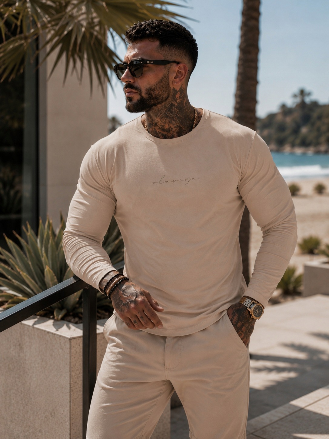 Pánská longsleeveová mikina Minimalist Man Olavoga béžová L