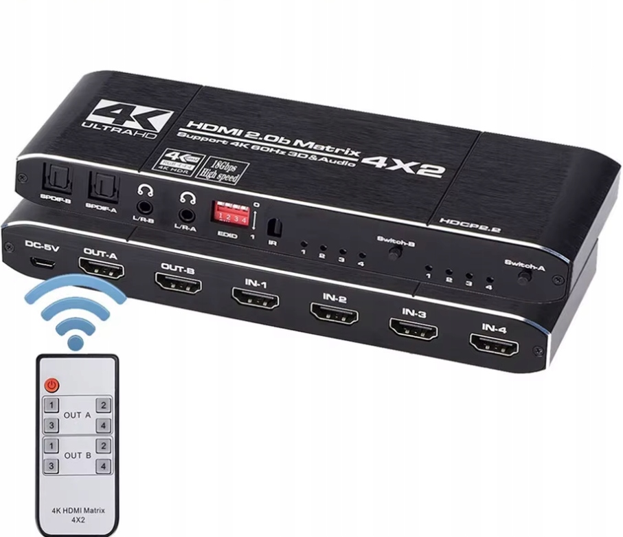 Matrix 4x2 Přepínač Rozdělovač Hdmi 2.0 Uhd 4K 60 Hz