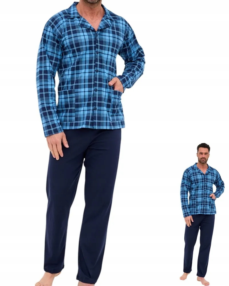 Pánské Pyžamo Cornette 114 rozepínací XXL 52 Tmavě modrá