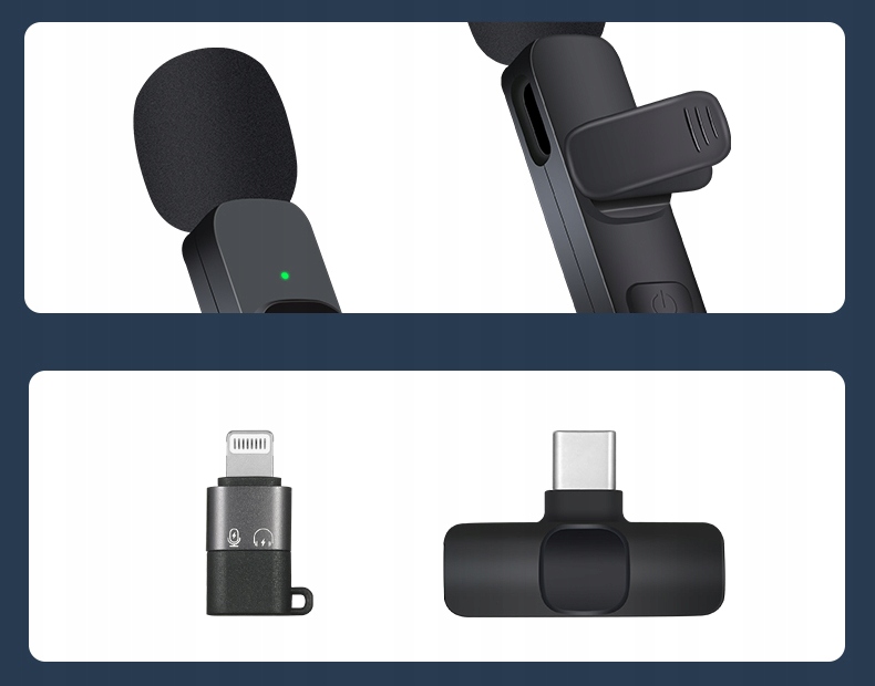 2x MIKROFON BEZPRZEWODOWY KRAWATOWY / ODBIORNIK USB-C + ADAPTER DO IPHONE Model OWL-K9-DUAL