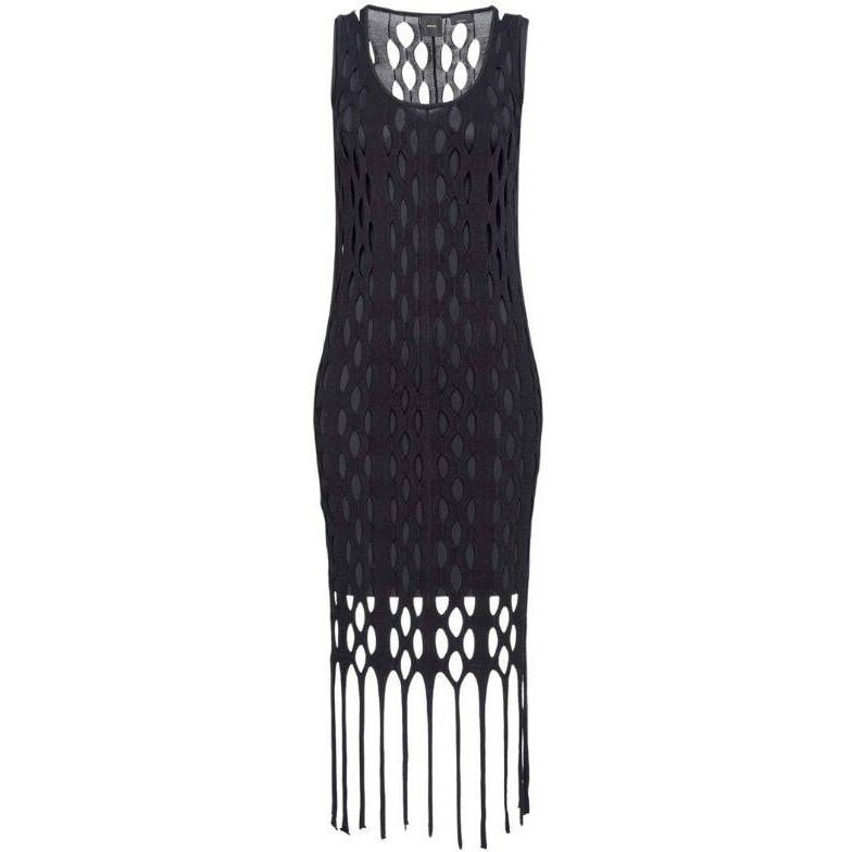 Sukienka Midi Pinko Czarna Ażurowa z Frędzlami Dwuczęściowa Slim Fit roz. L