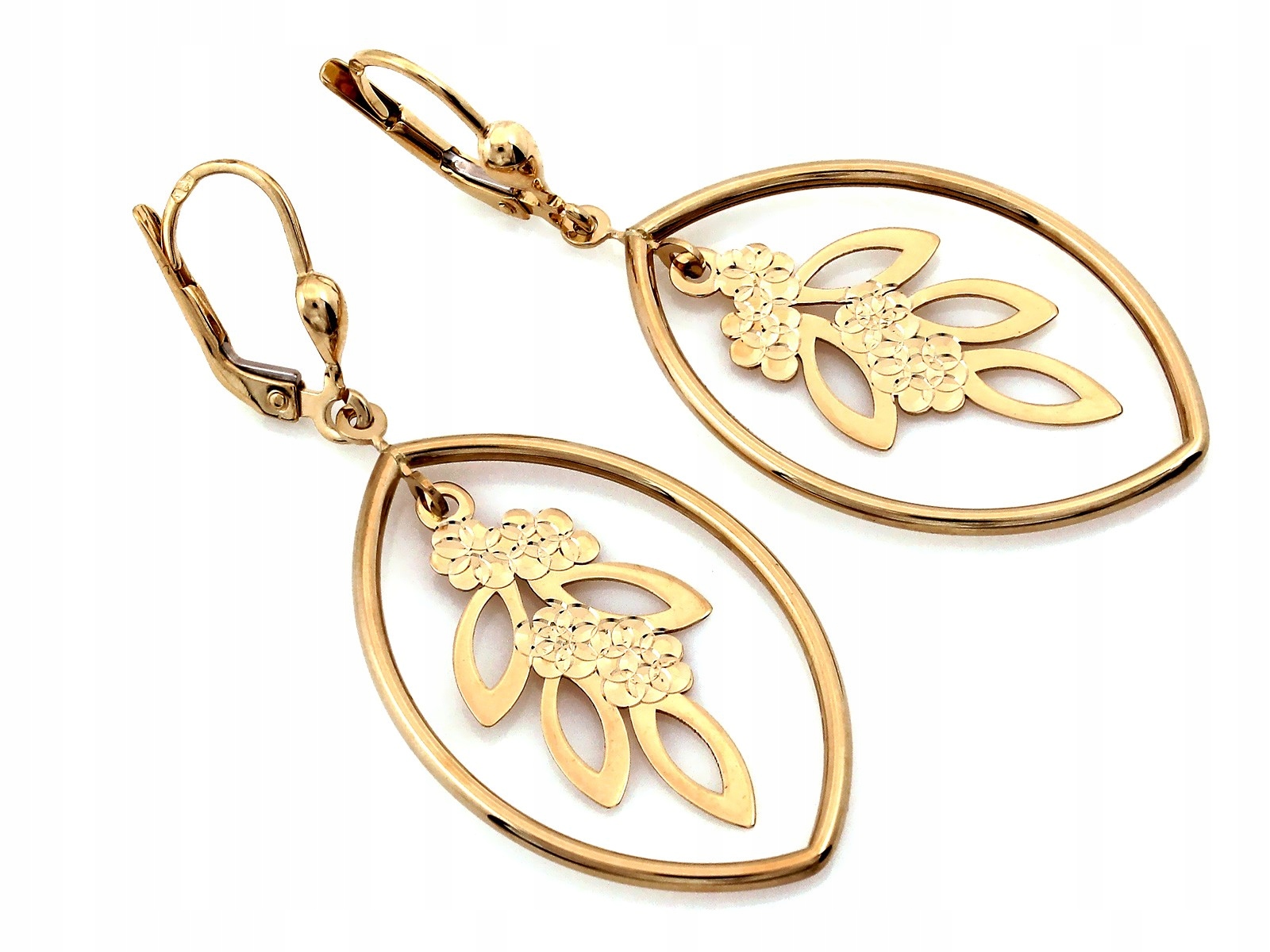 Zlaté náušnice 585 s ažurovým vzorem, ovál 3.78 g, elegantní vzor 14k