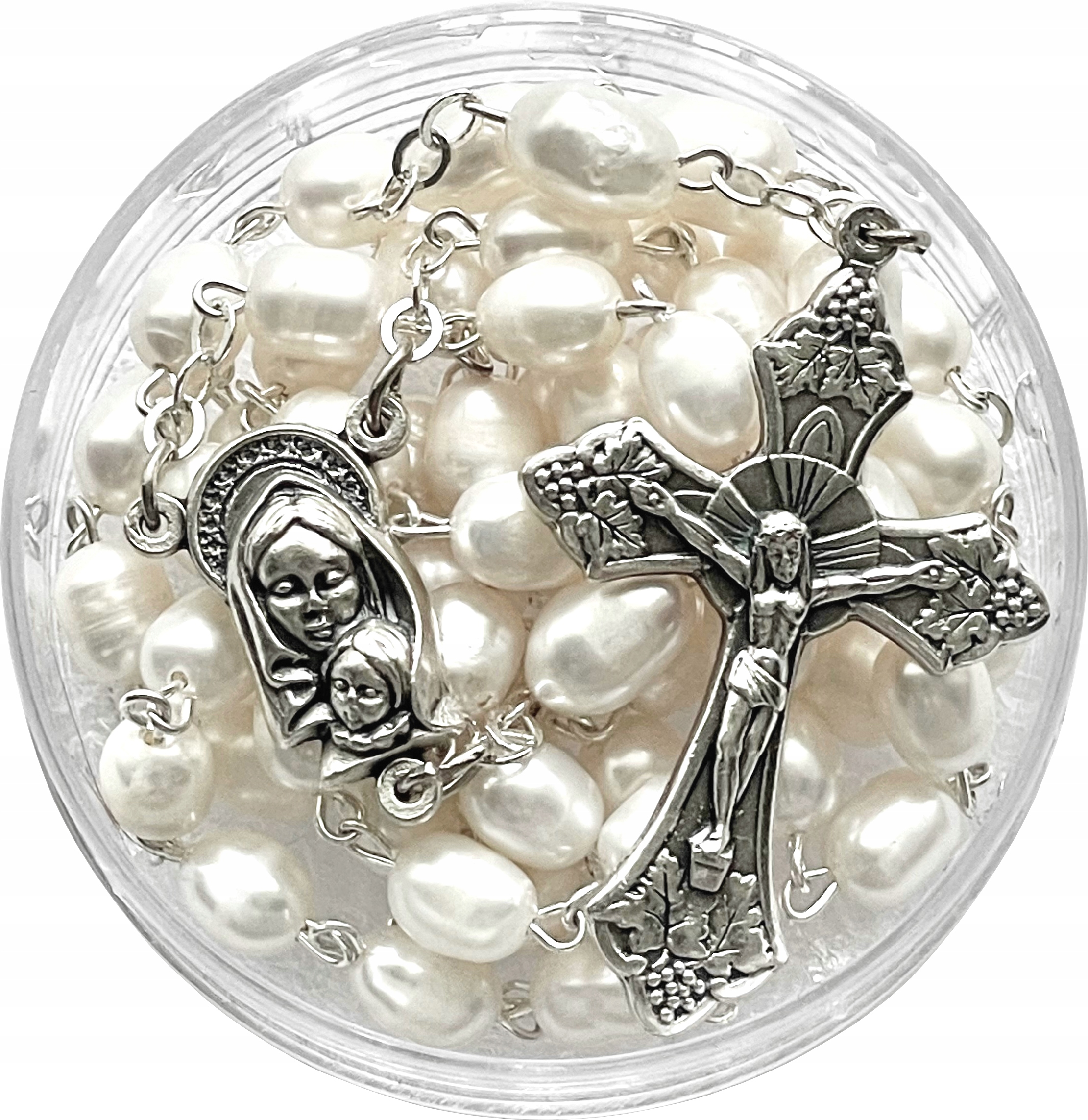 Růženec Perla Přírodní Bílý Přírodní Kámen Matka Boží S Dítětem