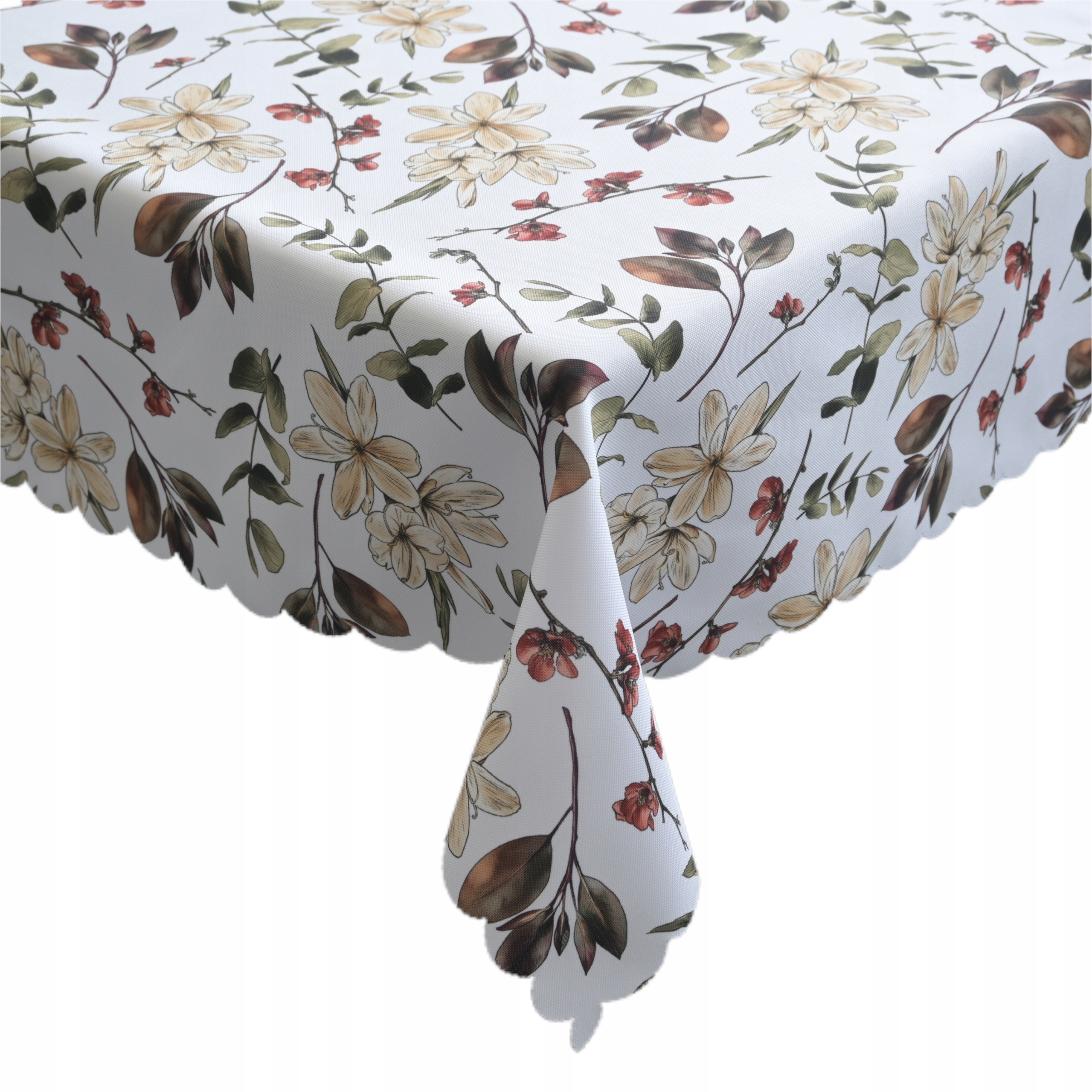 Obrus plamoodporny wymiar 130x260 Biały w kwiaty Na stół do salonu jadalni