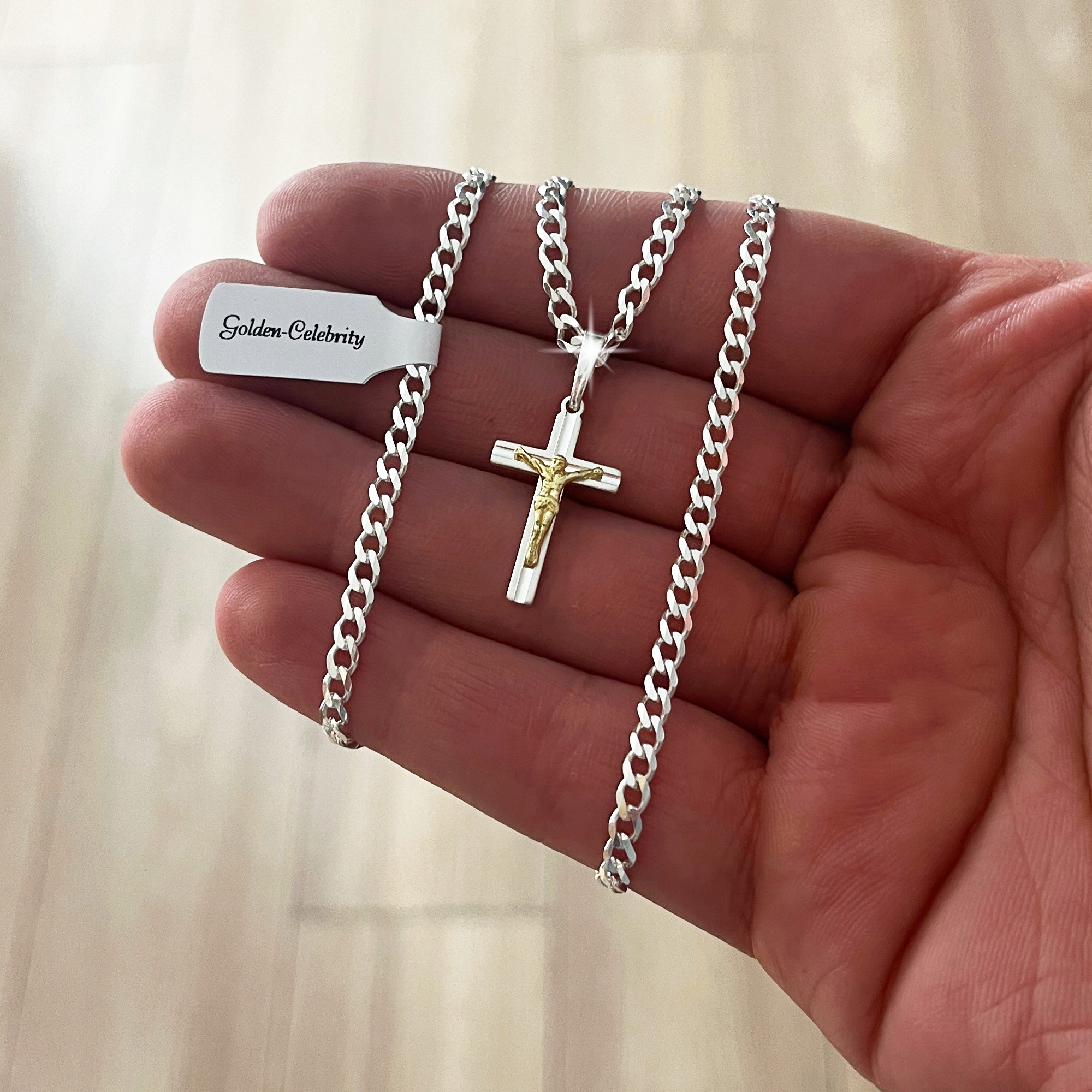 SREBRNY ŁAŃCUSZEK KOMUNIJNY Z KRZYŻYKIEM PRÓBA 925 + GRAWER GRATIS CHRZEST Stan opakowania oryginalne