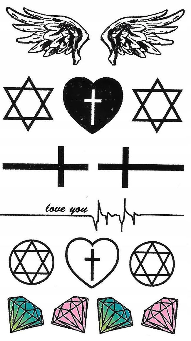 

Tatuaż skrzydła krzyże gwiazda dawida