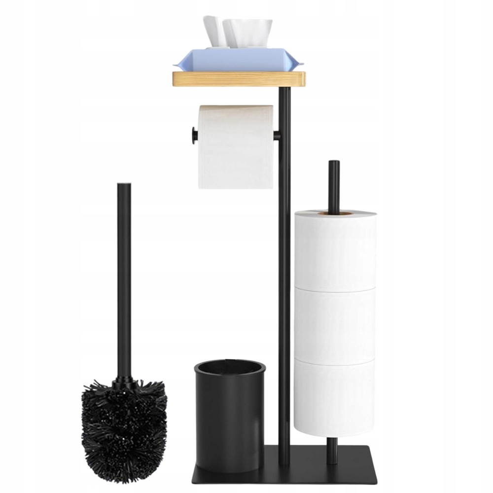 Ocelový koupelnový stojan s poličkou, 2 držáky na papír a kartáč