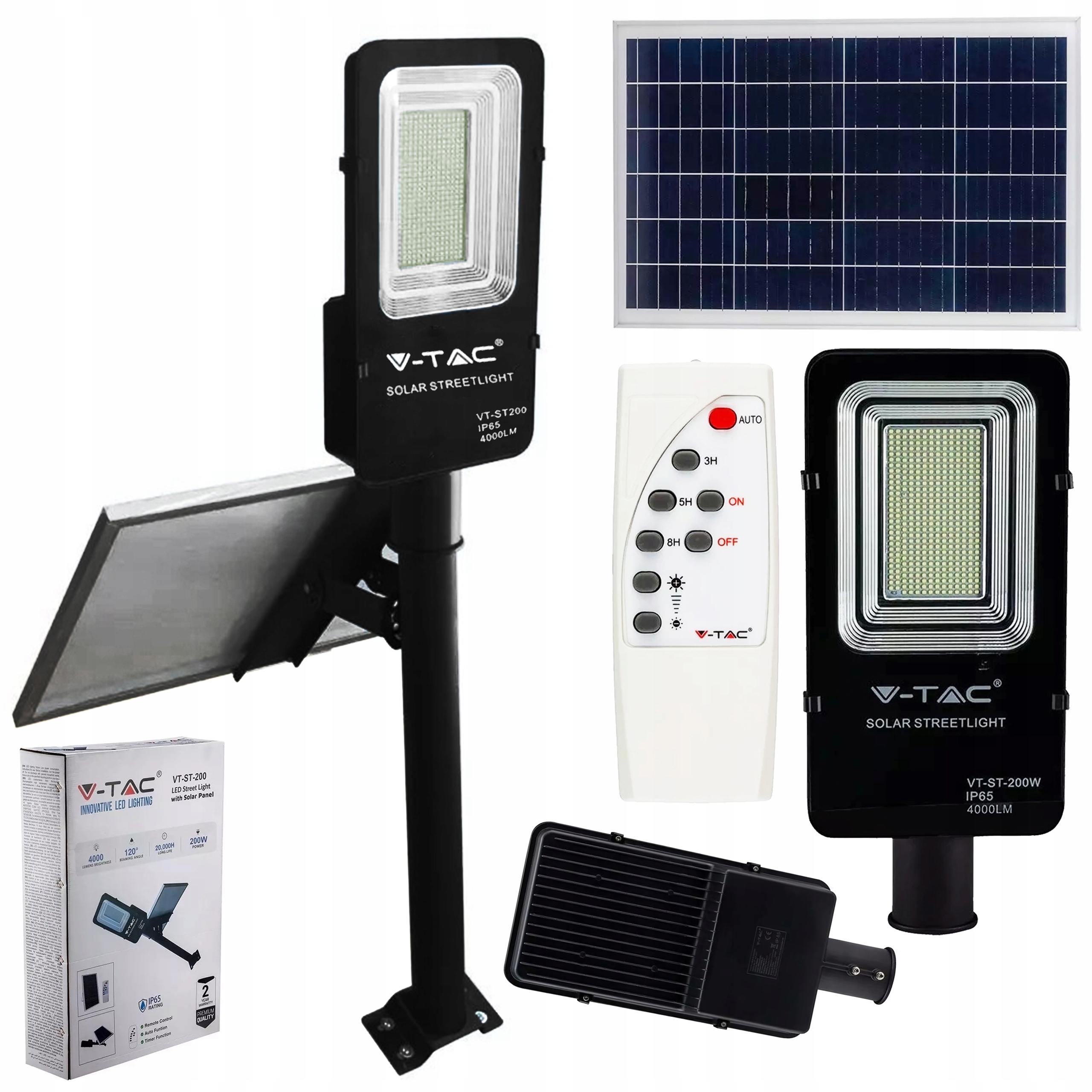 Uliční svítidlo Led solární reflektor VT-ST200 50W 4000K 4000lm IP65