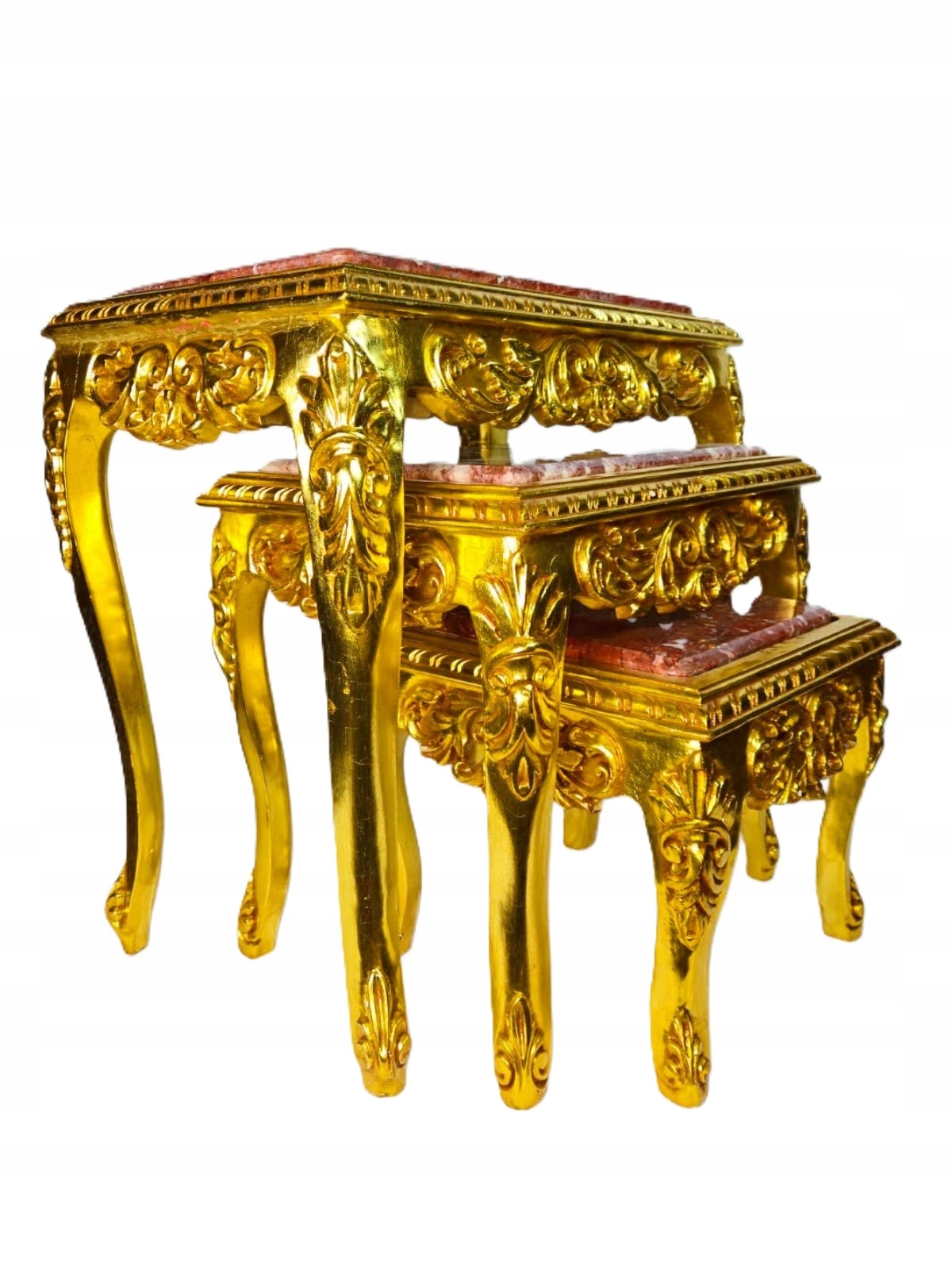 Konferenčný Stolík Sada 3 luxusných zlatých stolíkov v barokovom štýle