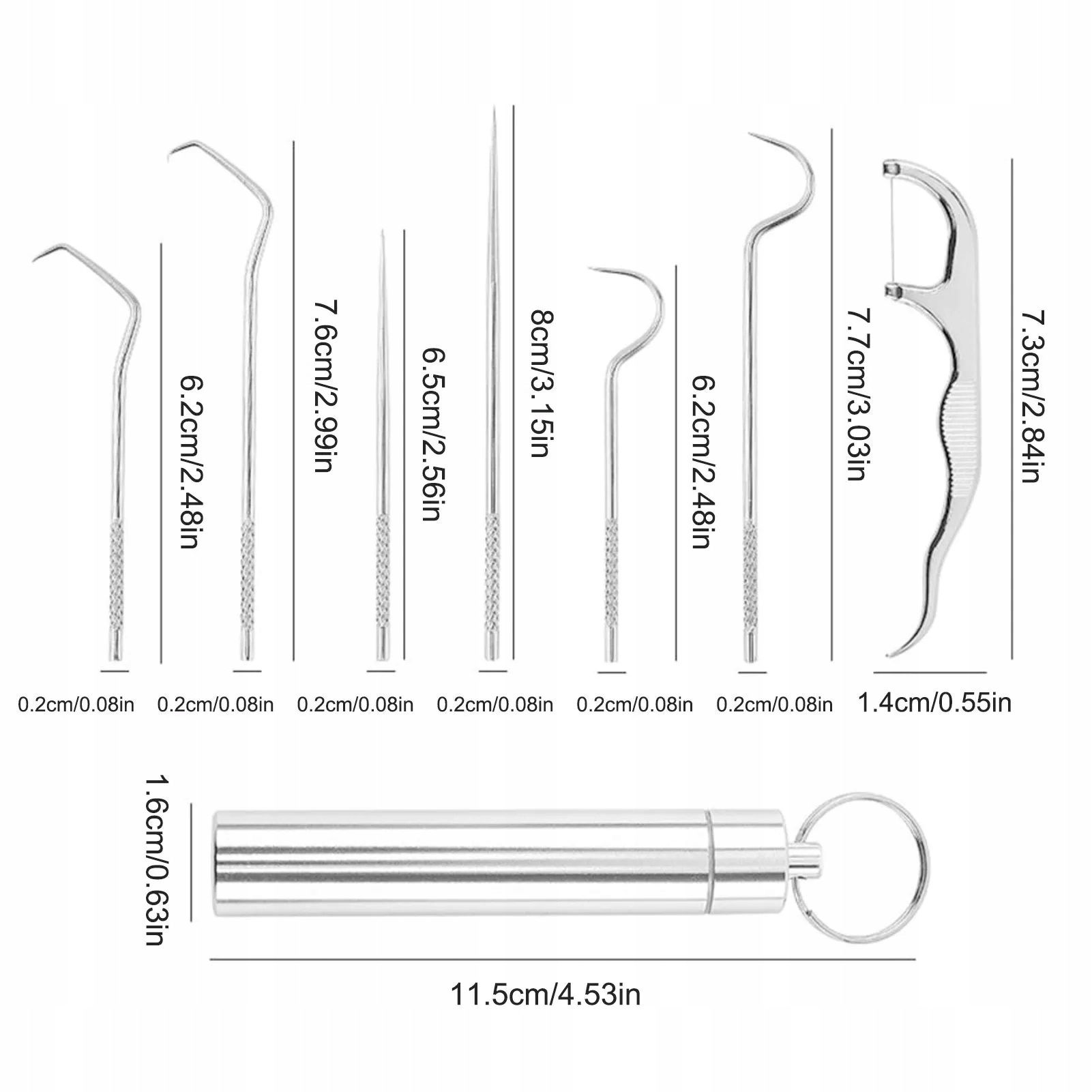 ZESTAW WYKAŁACZEK WIELOKROTNEGO UŻYTKU STAL 7SZT Rodzaj wykałaczki