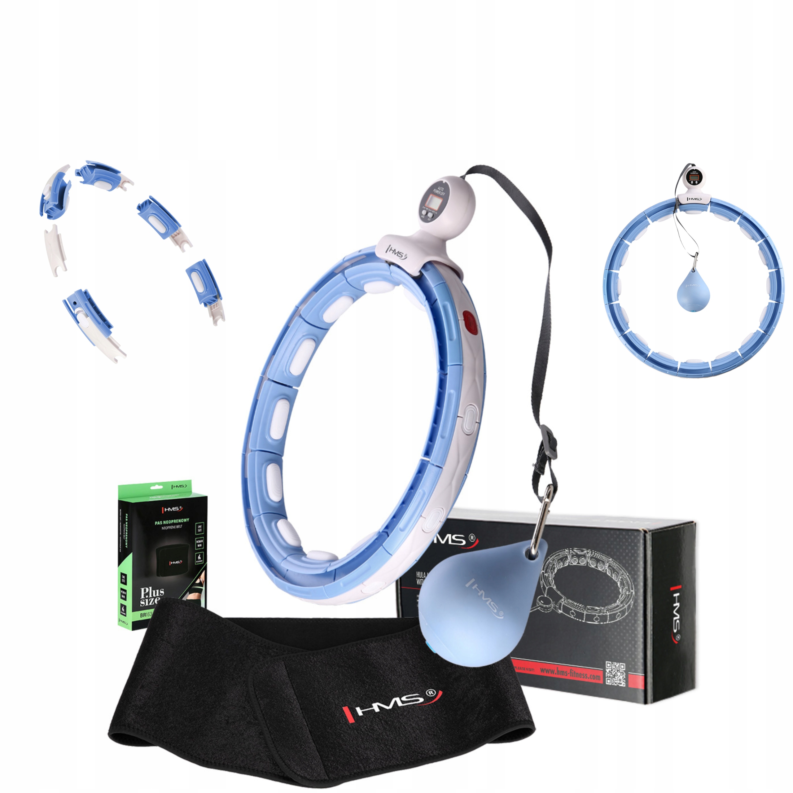 Zestaw Fitness Hula Hop Z Obciążnikiem Pas Neoprenowy Treningowy Smart