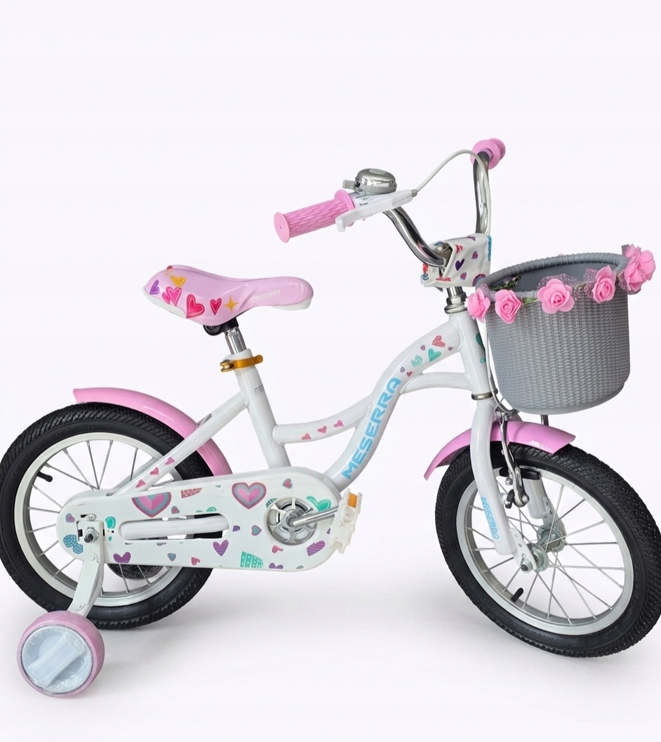 Dziecięcy Rowerek 12"Z Kółkami Bocznymi +koszyk+dzwonek+różyczki Led