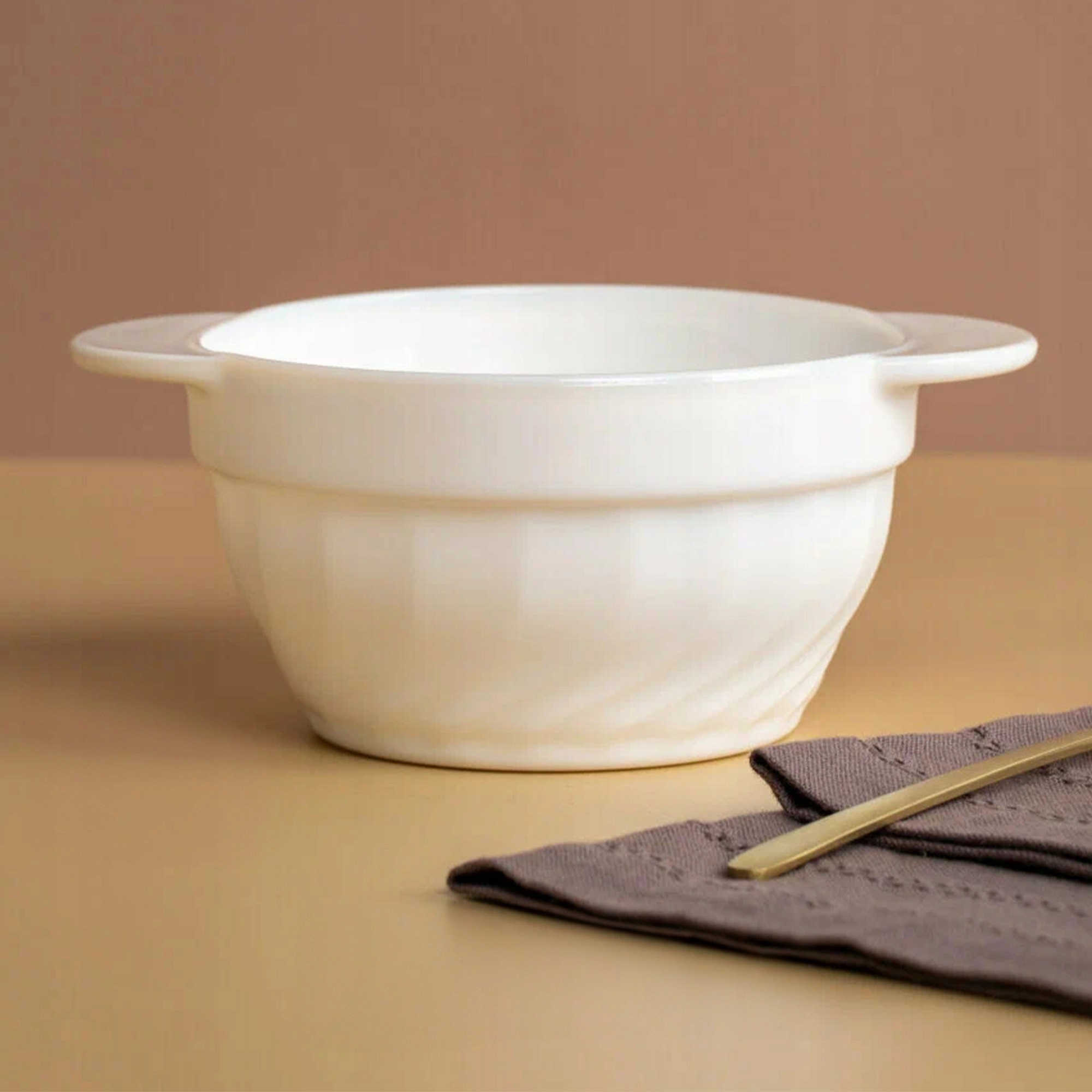 BULIONÓWKA AGNES 700 ML OPALOWA Z UCHWYTAMI MISKA OBIADOWA DO ZUPY KREMU