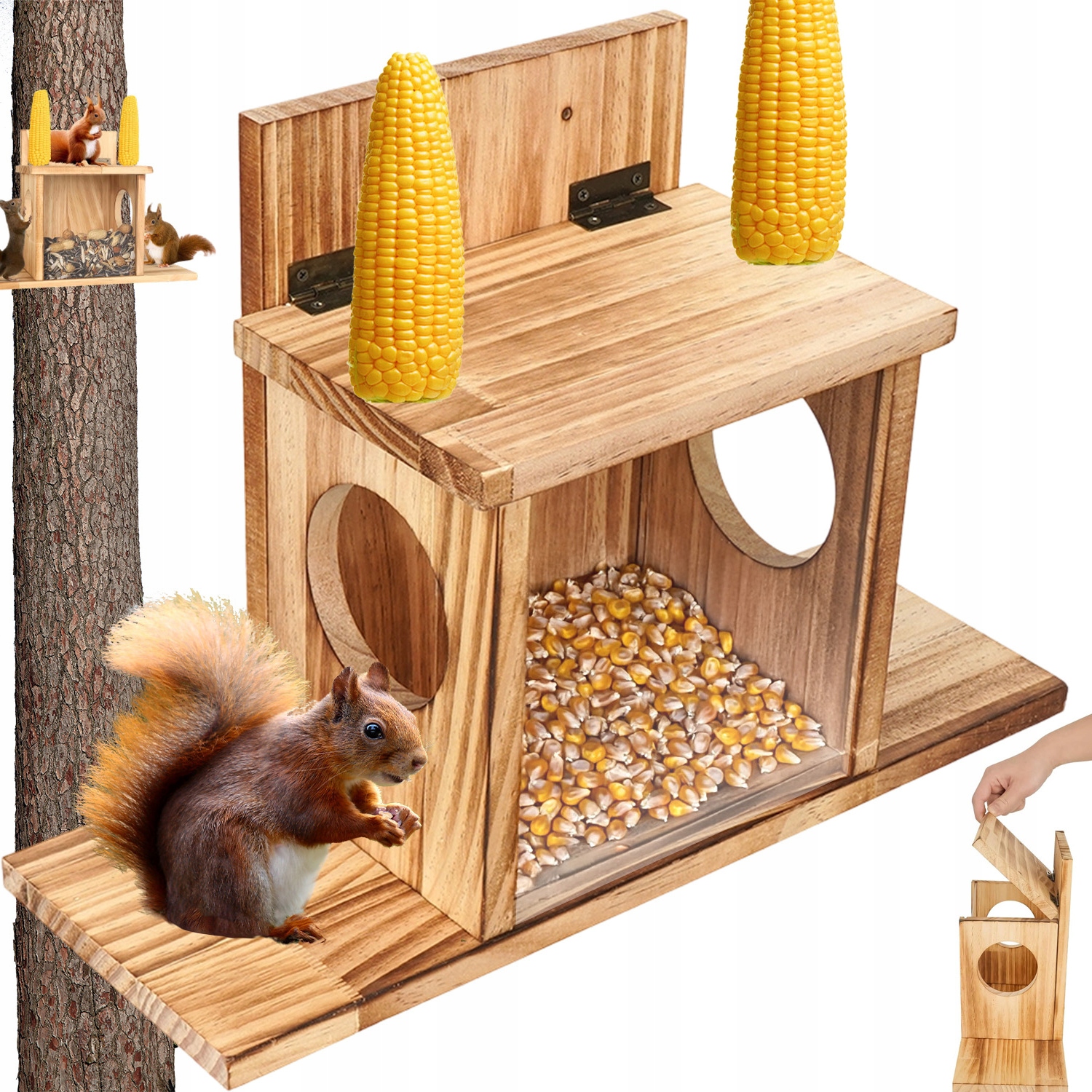 Levně Dřevěné Krmítko Pro Veverky S Průhlednou Stěnou A Stříškou