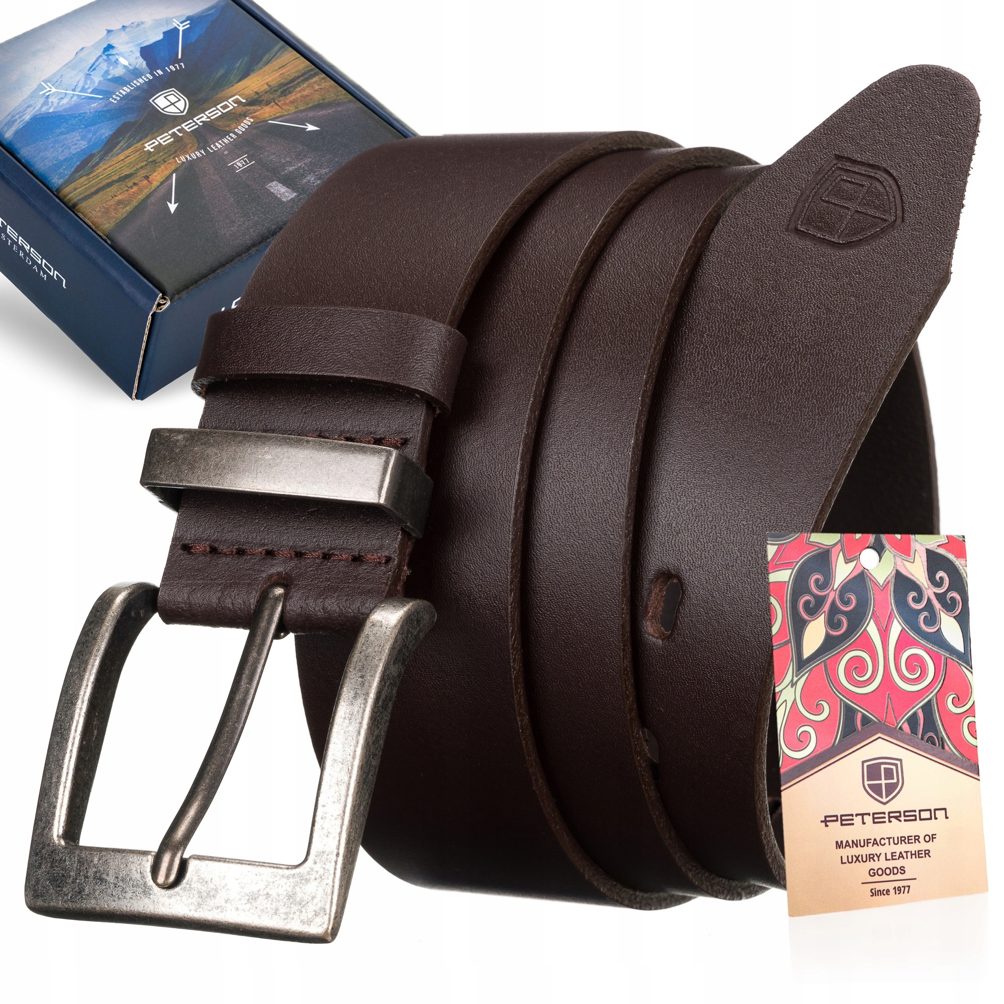 

Peterson skórzany pasek do spodni brązowy szeroki