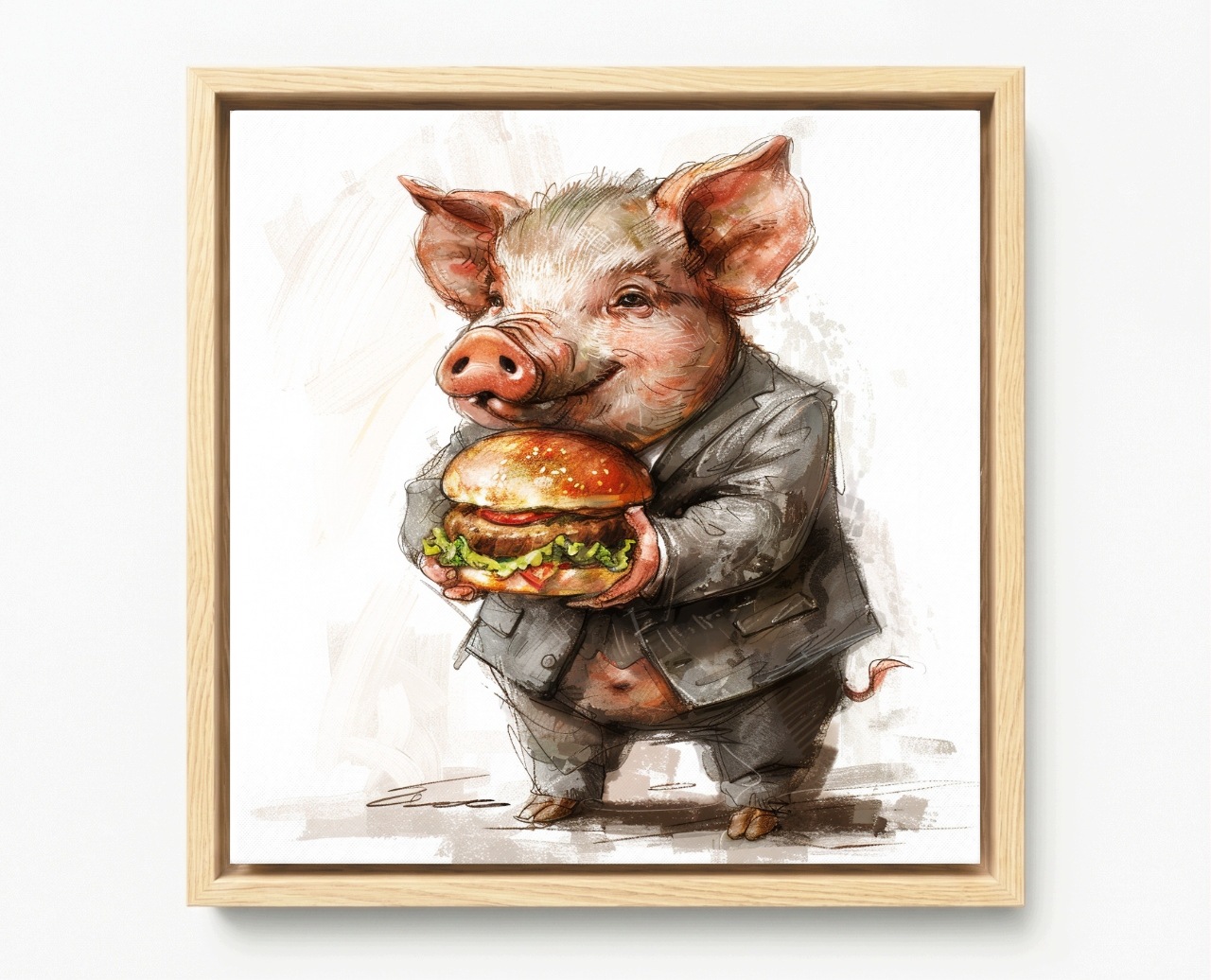 Obraz Rám American Box Grafika Prasiatko Prosiak Hamburger 60x60