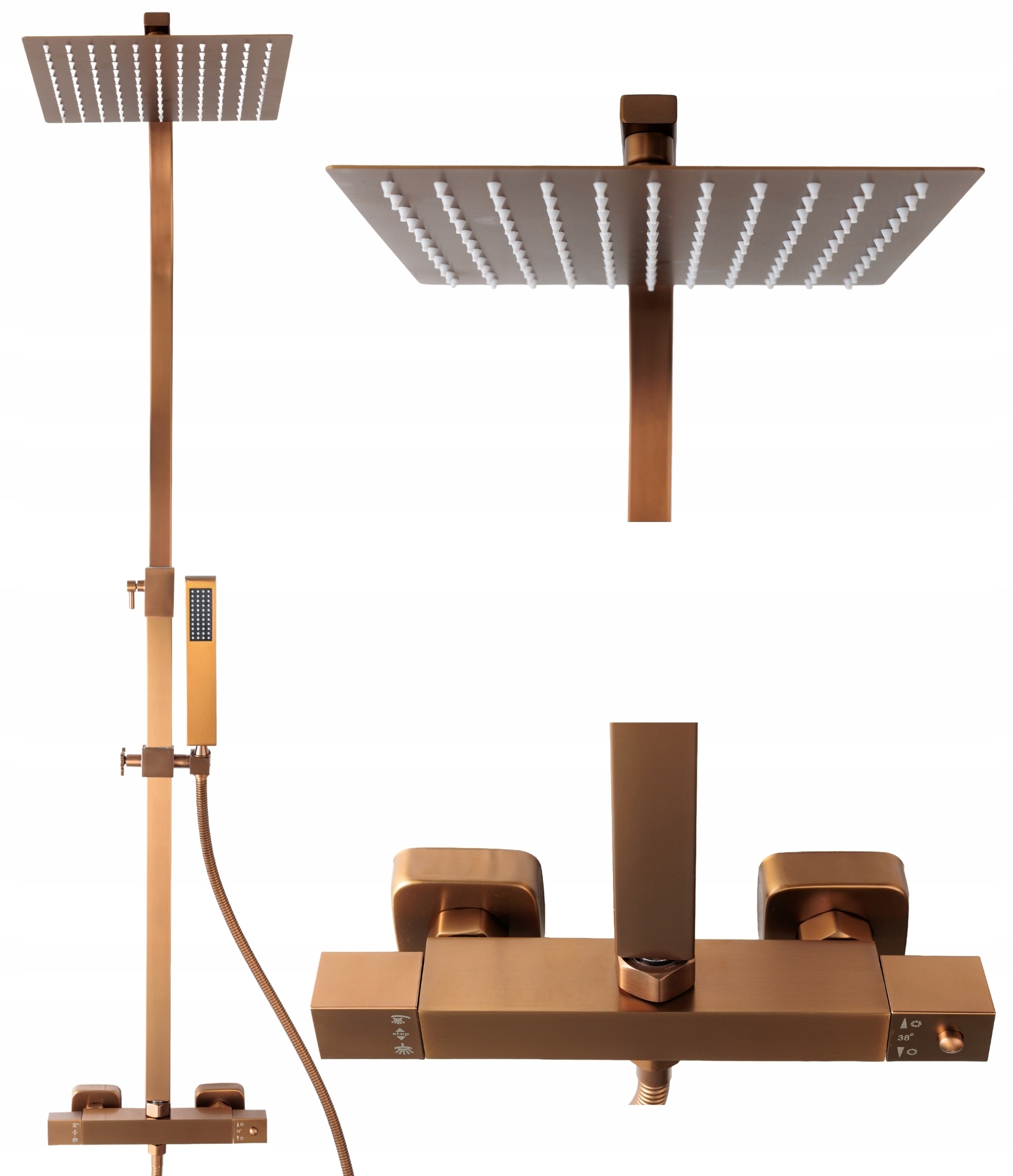 Sprchový set s termostatem, kartáčovaná měď na omítku Indes Angelo