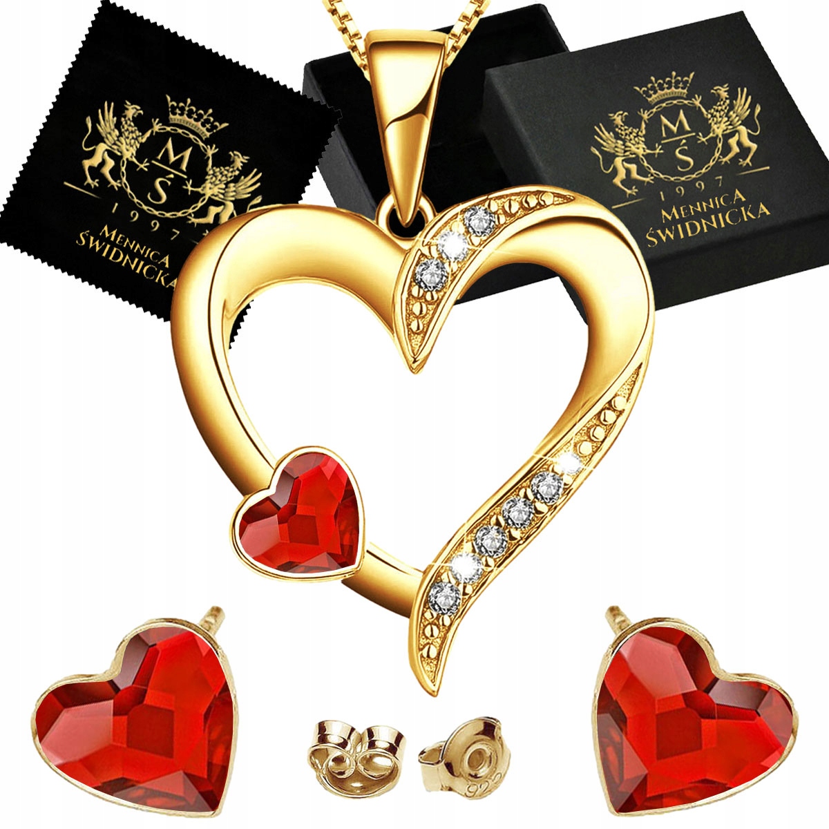 Sada šperků ze zlata Stříbro 925, Náušnice se srdíčkem, Přívěsek dámský Řetízek