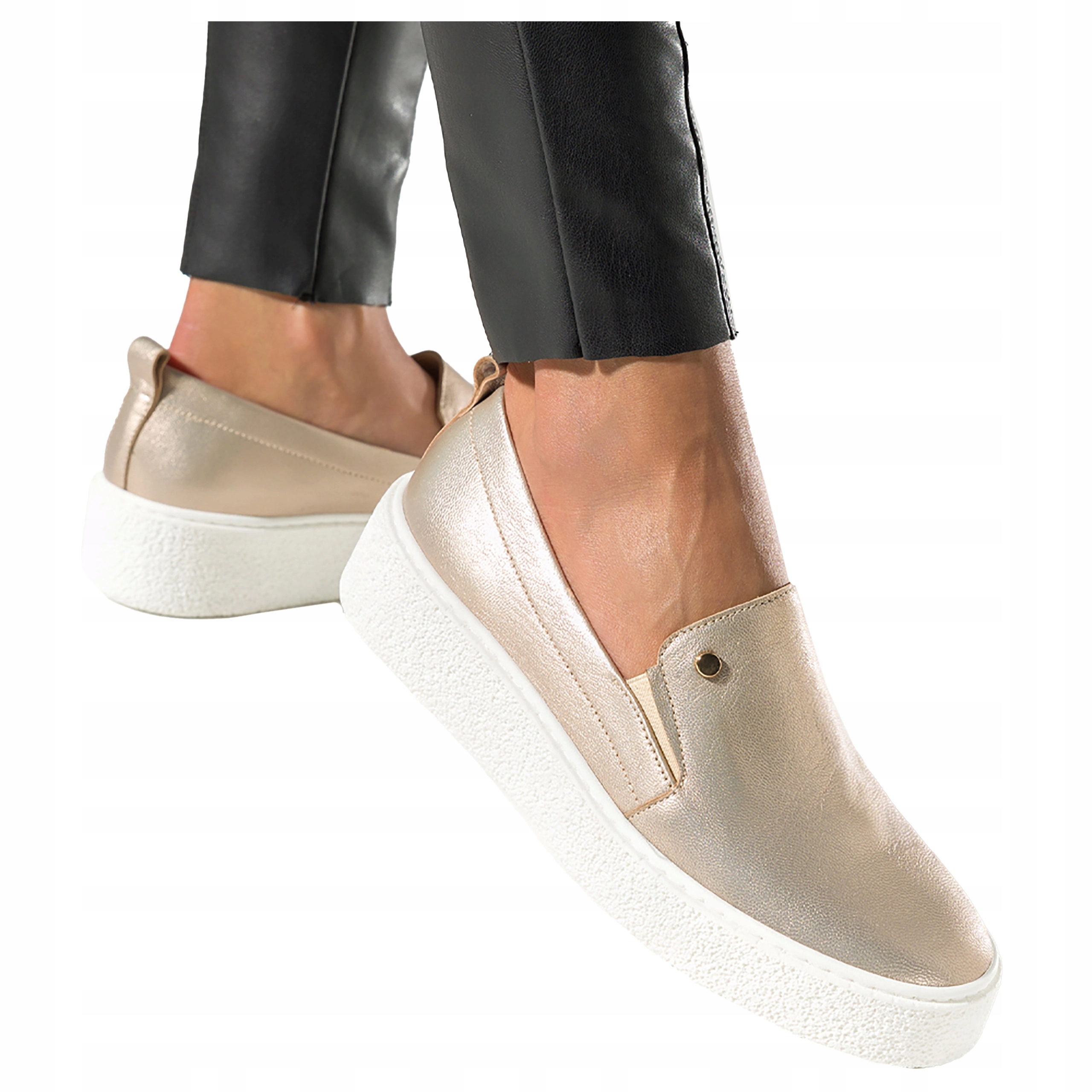 Dámské kožené mokasíny Zlaté nazouvací Polobotky Slip On Produkt Polský vel. 37