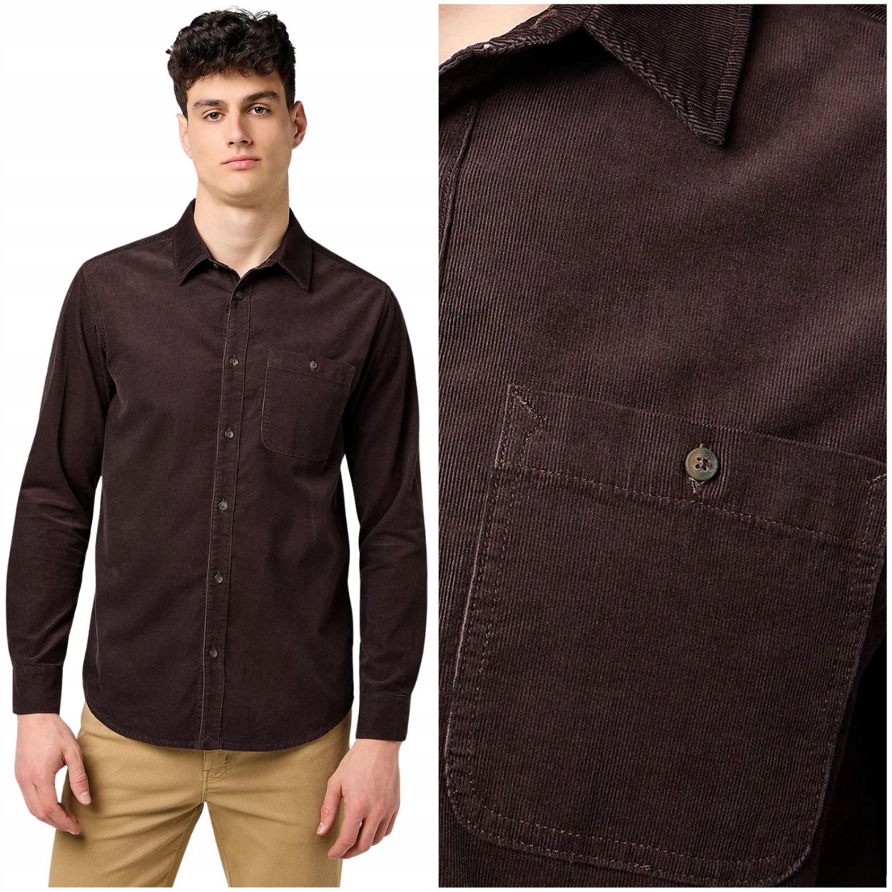Wrangler 1 Pkt Corduroy Shirt Mole klasická pánská manšestrová košile S