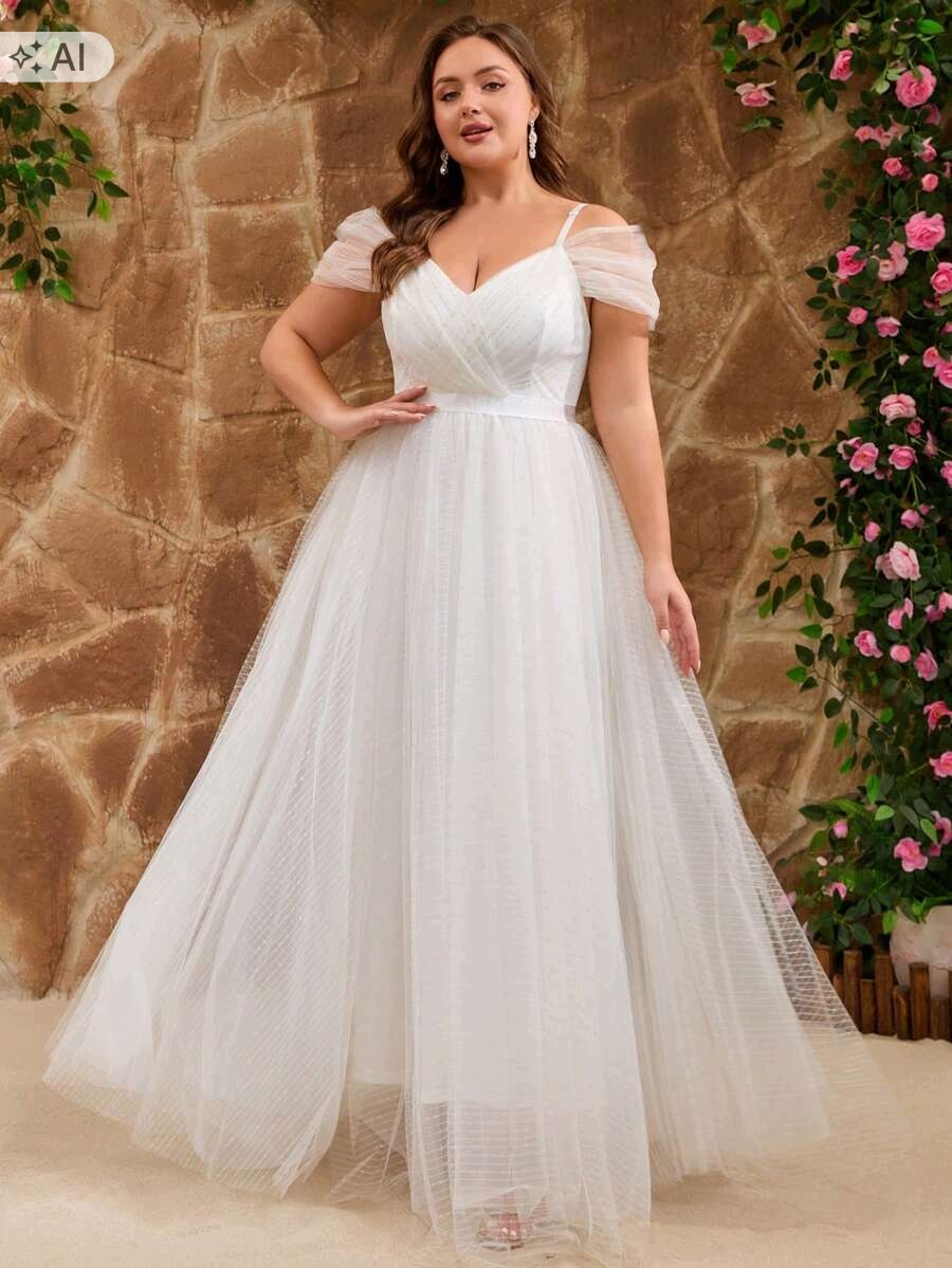 Shein Bílé Šaty S Odhalenými Rameny Maxi 48 1L
