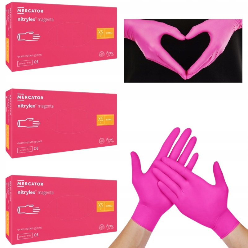 Nitrilové rukavice Mercator Nitrylex magenta vel. Xs 100 ks x 3 ks