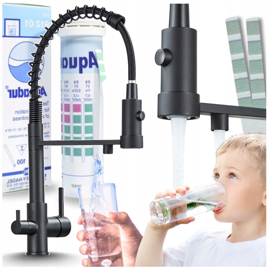 Kuchynská Batéria Pre Filter Vody Čierna Na Pružine, Výsuvný Výtokový Filter