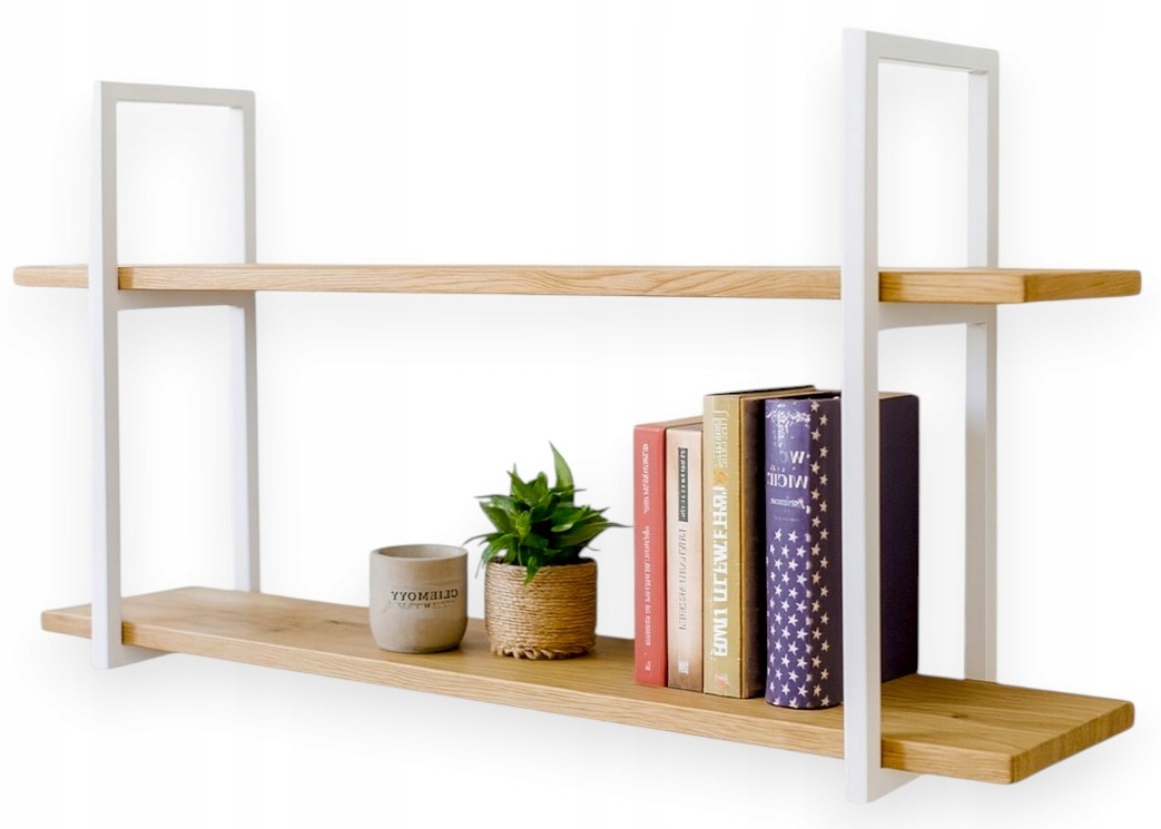 Dvojitá polica dubová biela Závesný regál na knihy do obývačky 40 cm x 20 cm