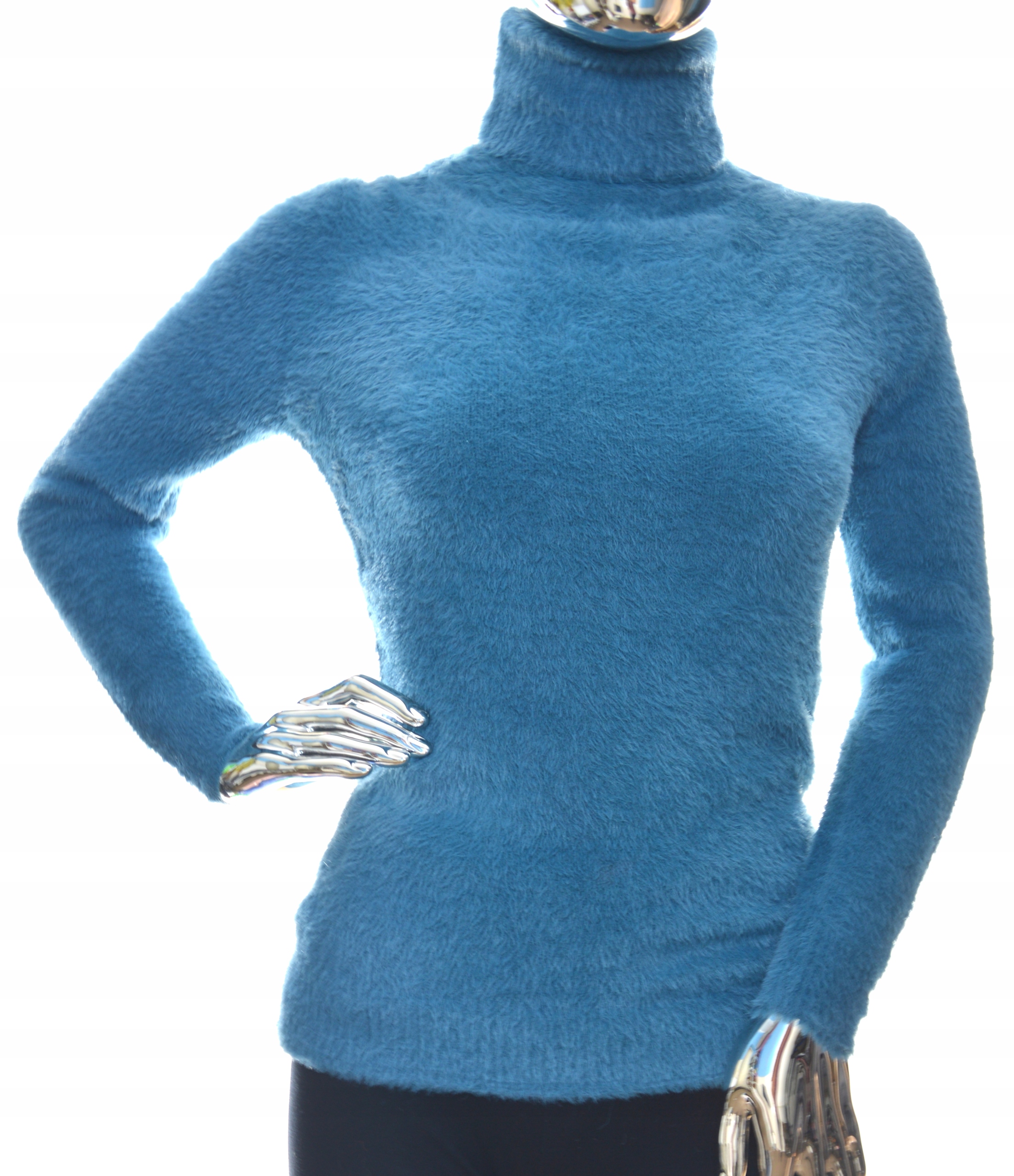 

Damski sweter z golfem golf typu alpaka uni morski