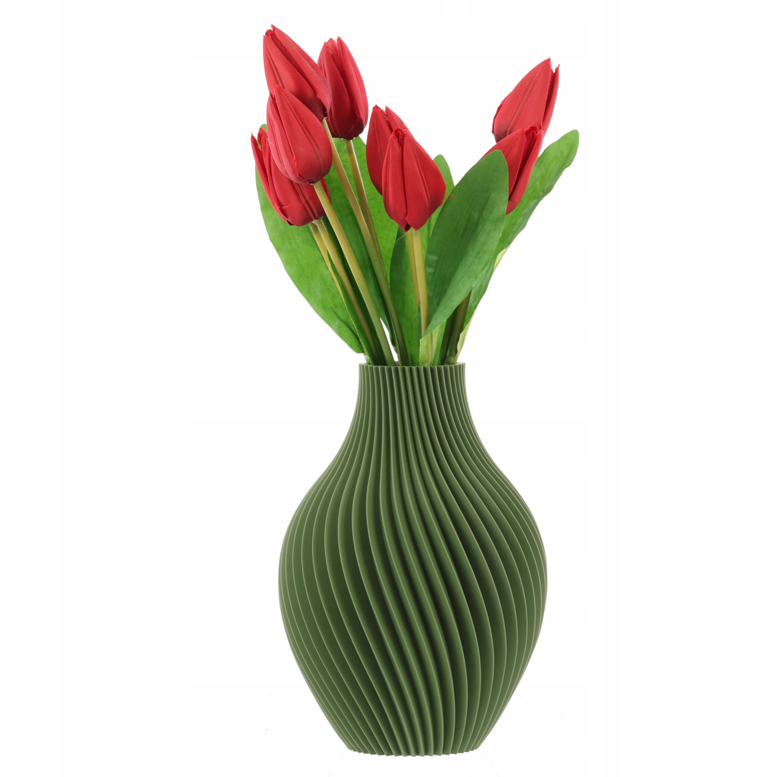 Váza flakon na umělé květiny 3D zelená, vysoká 20 cm, dekorativní plast