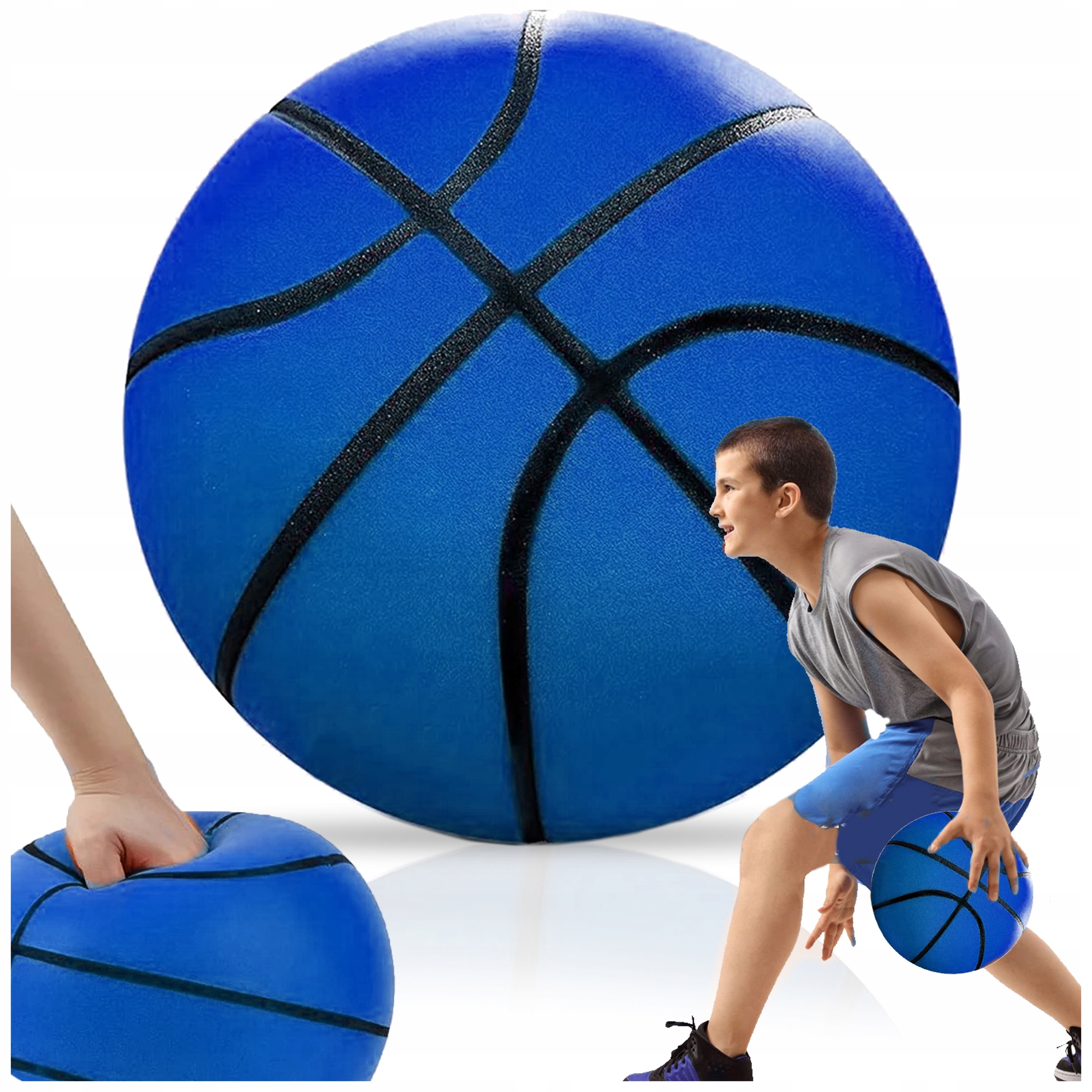 CICHA PIŁKA DO KOSZYKÓWKI PIANKOWA 18CM NIEBIESKA SILENT BALL