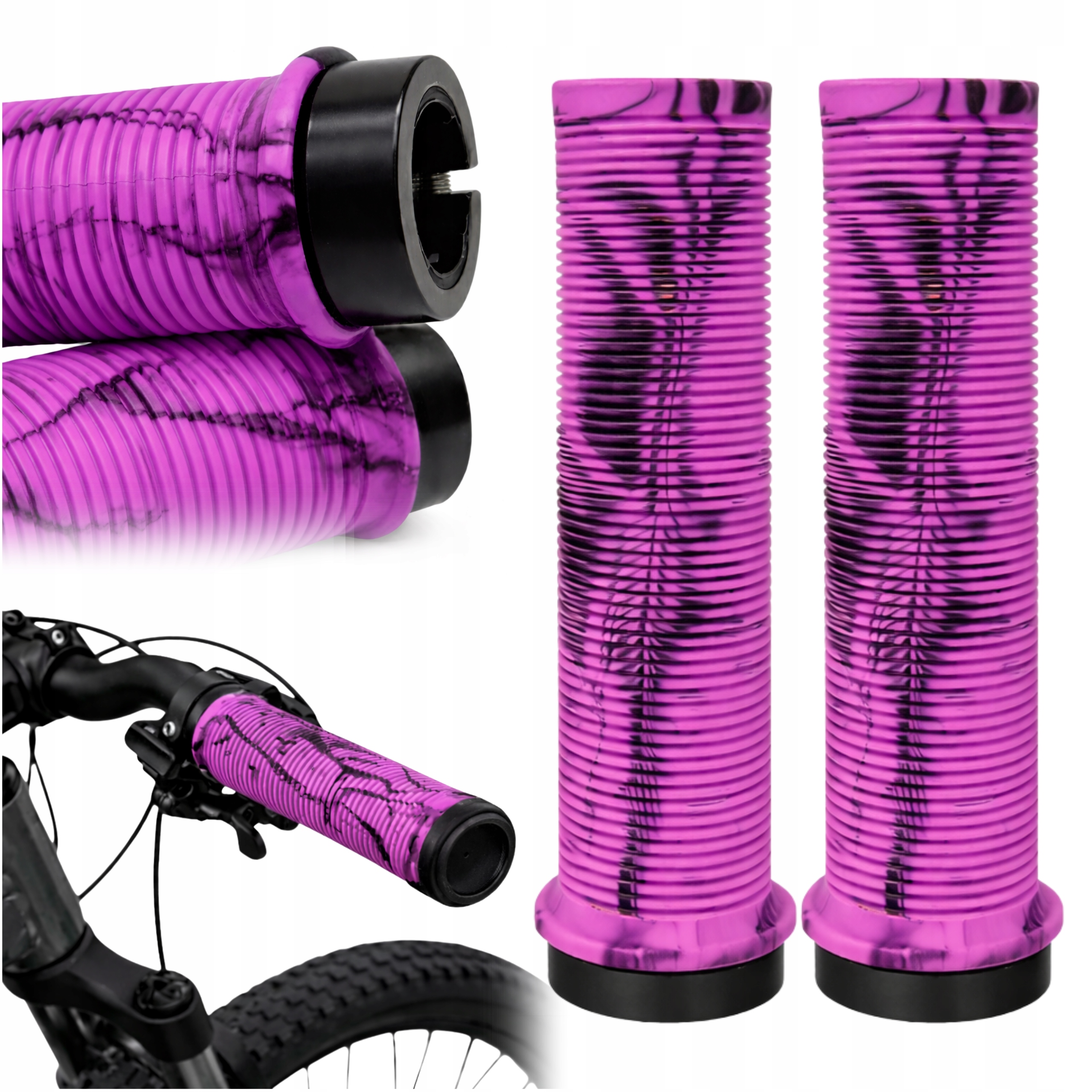 CHWYTY ROWEROWE DO KIEROWNICY AMORTYZUJĄCE ANTYPOŚLIZGOWE GUMOWE FIOLETOWE