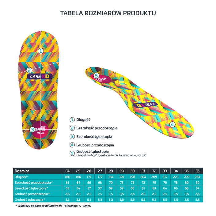 MAZBIT Dynamiczne wkładki płaskostopie podłużne koślawość CARE KID SPACE 31 Kod producenta IO50