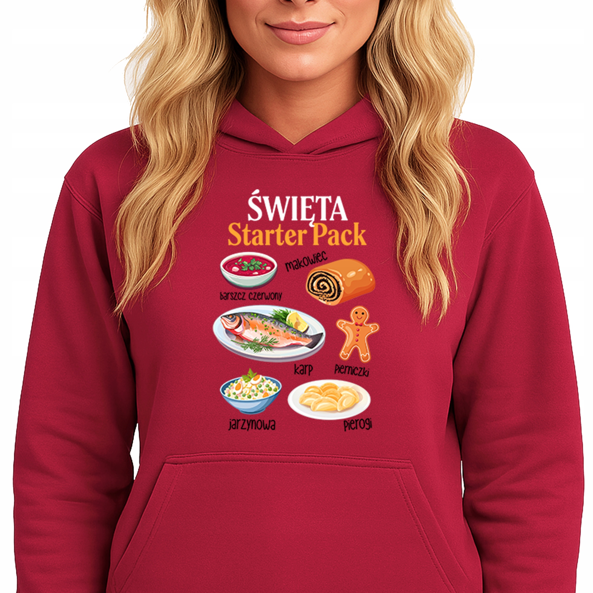 Mikina S Kapucí Červená Hoodie Vánoční Dárek Svatý Stater Pack M