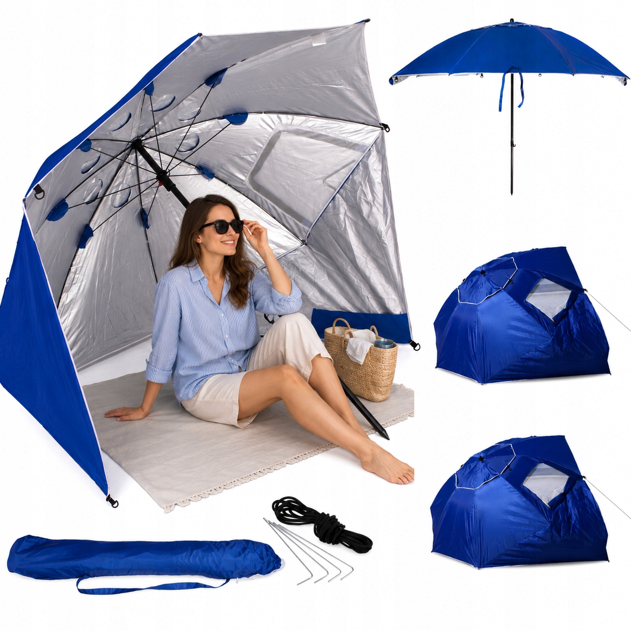 Parasol Namiot Plażowy Parawan Turystyczny Ogrodowy Z Osłonami 2W1 XXL