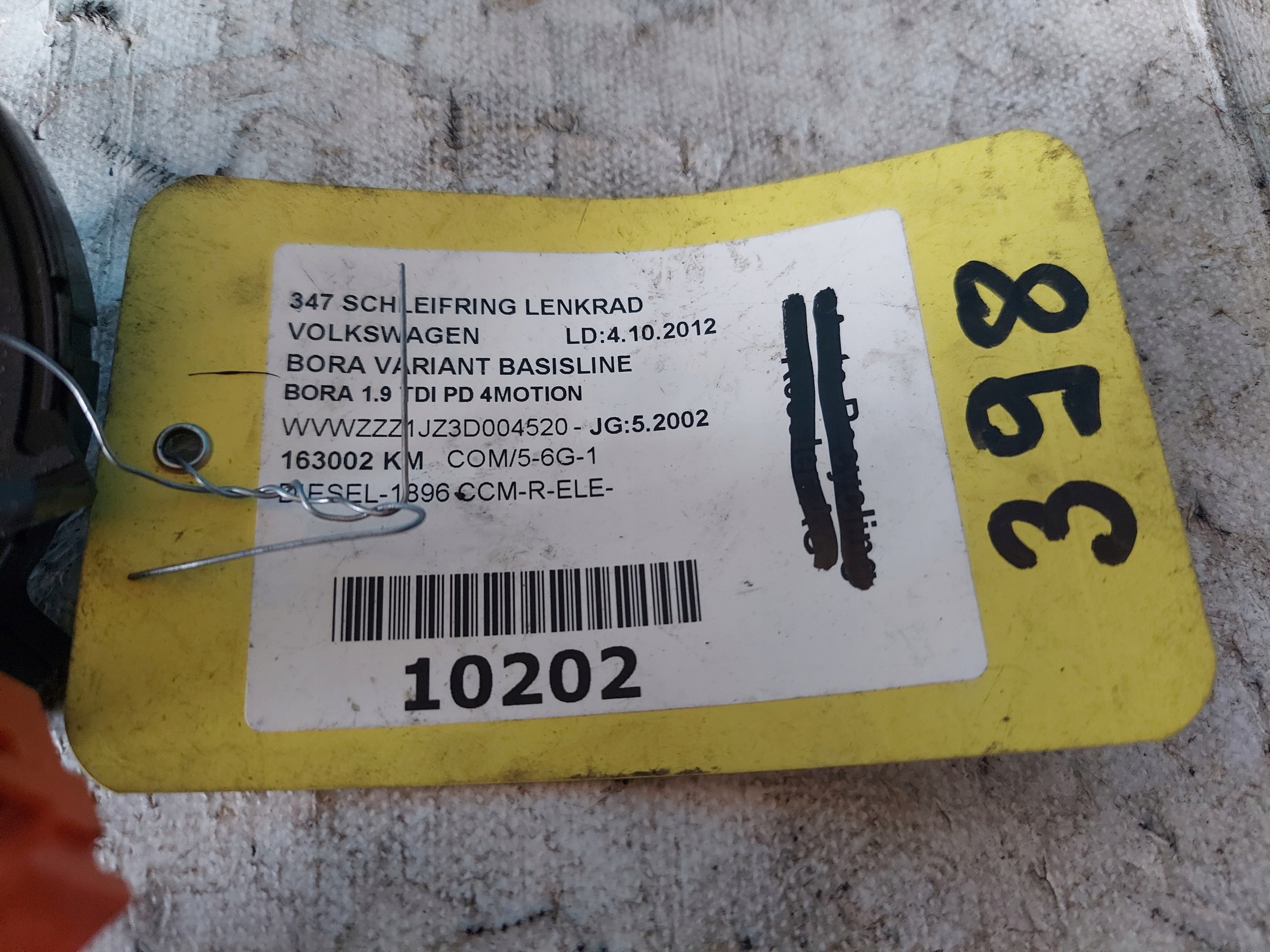 ring airbag VW BORA 1.9 TDI 1J0959653E