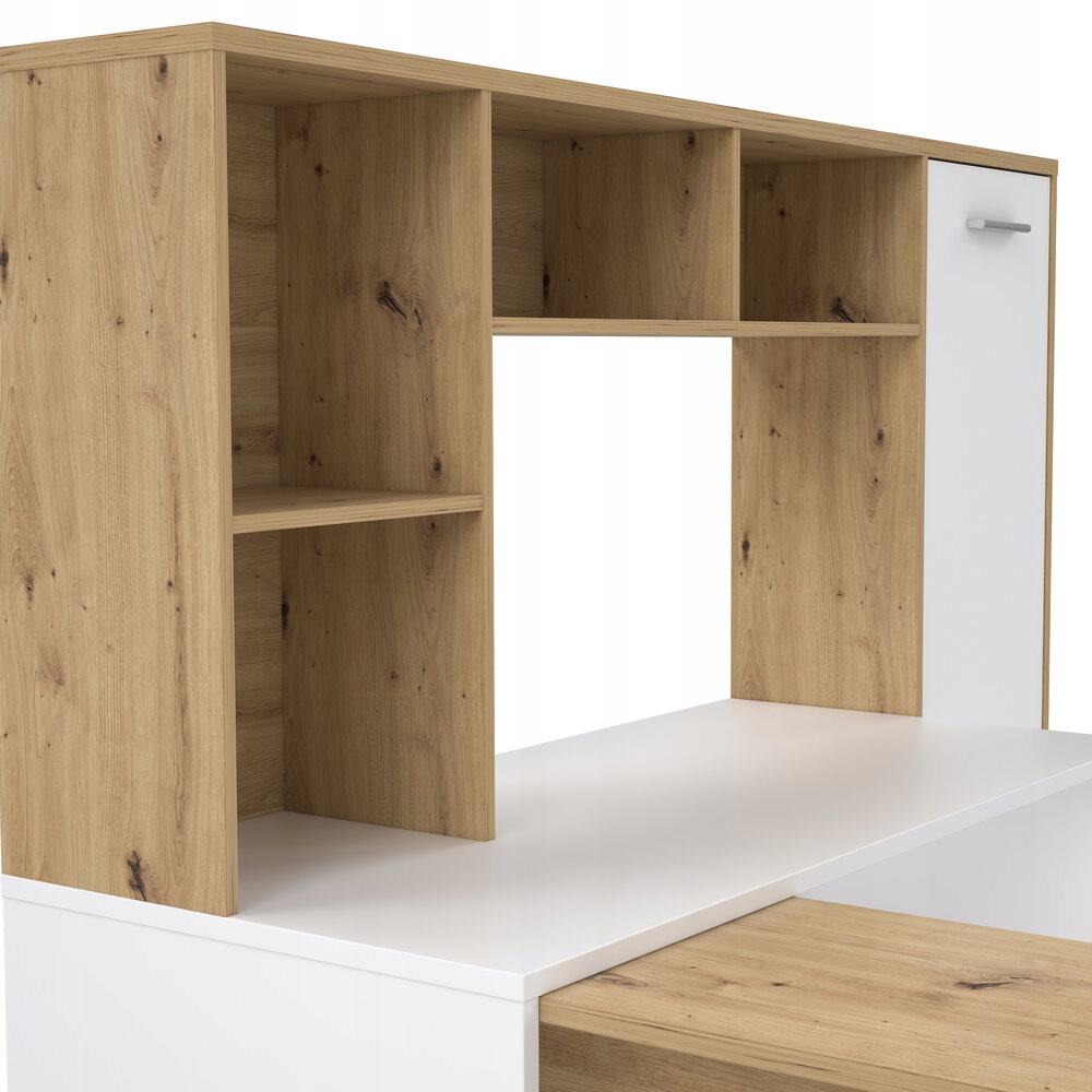 Biurko narożne z regałem NET106 ERBB541, białe / dąb artisan, FORTE,GRATISY Wysokość mebla 152 cm